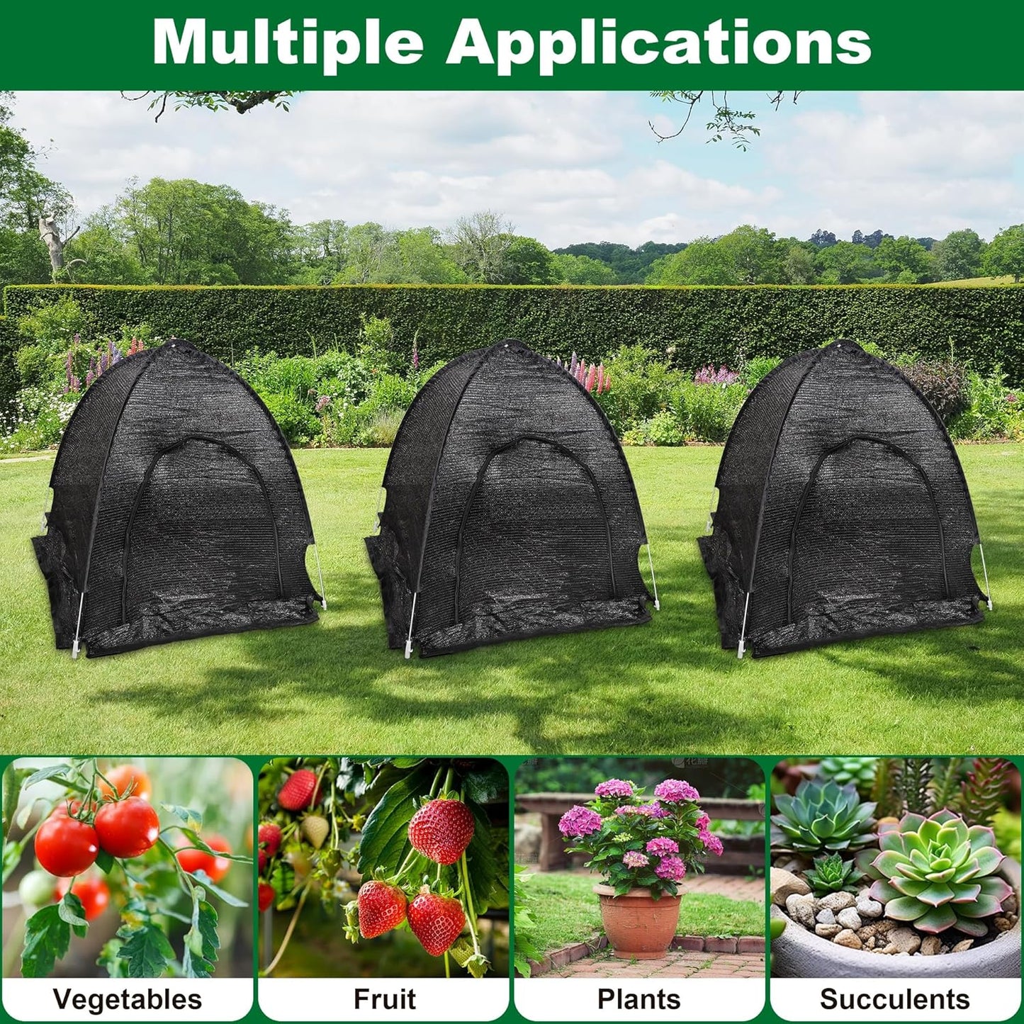 winemana 3 Pcs 70% Garden Plant Shade Tent, 33.5"x35.5"x31.5" UV Resistant Pop Up Sun Shade Netting, Protective Plants Cover for Outdoor Vegetable Fruit, Easy Setup Net to Keep Animals & Insects Out