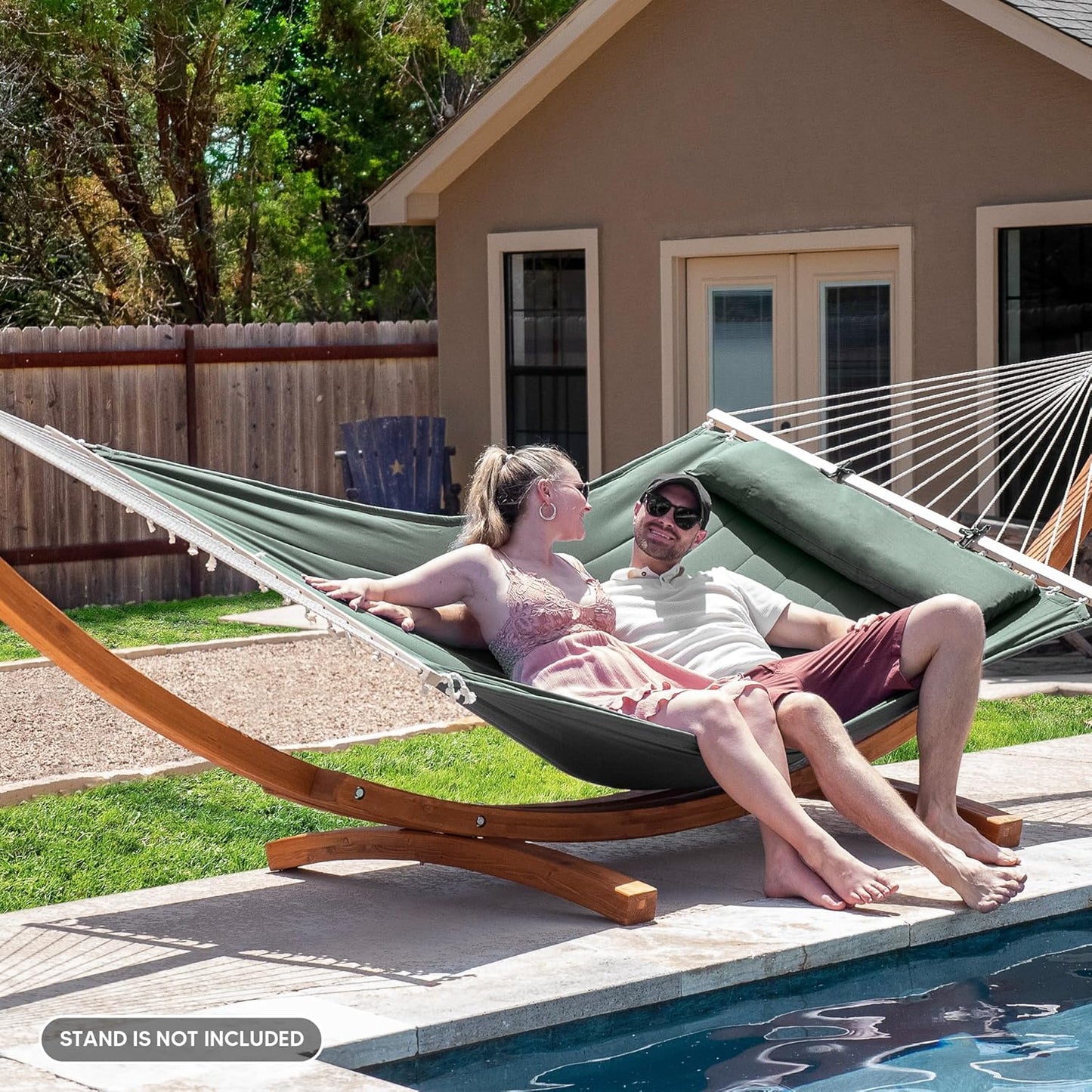 SUNCREAT Double Hammock for 2 Person, Extra Large Outdoor Portable Hammock with Hardwood Spreader Bar, Soft Pillow, 475 lbs Capacity, Gray Green