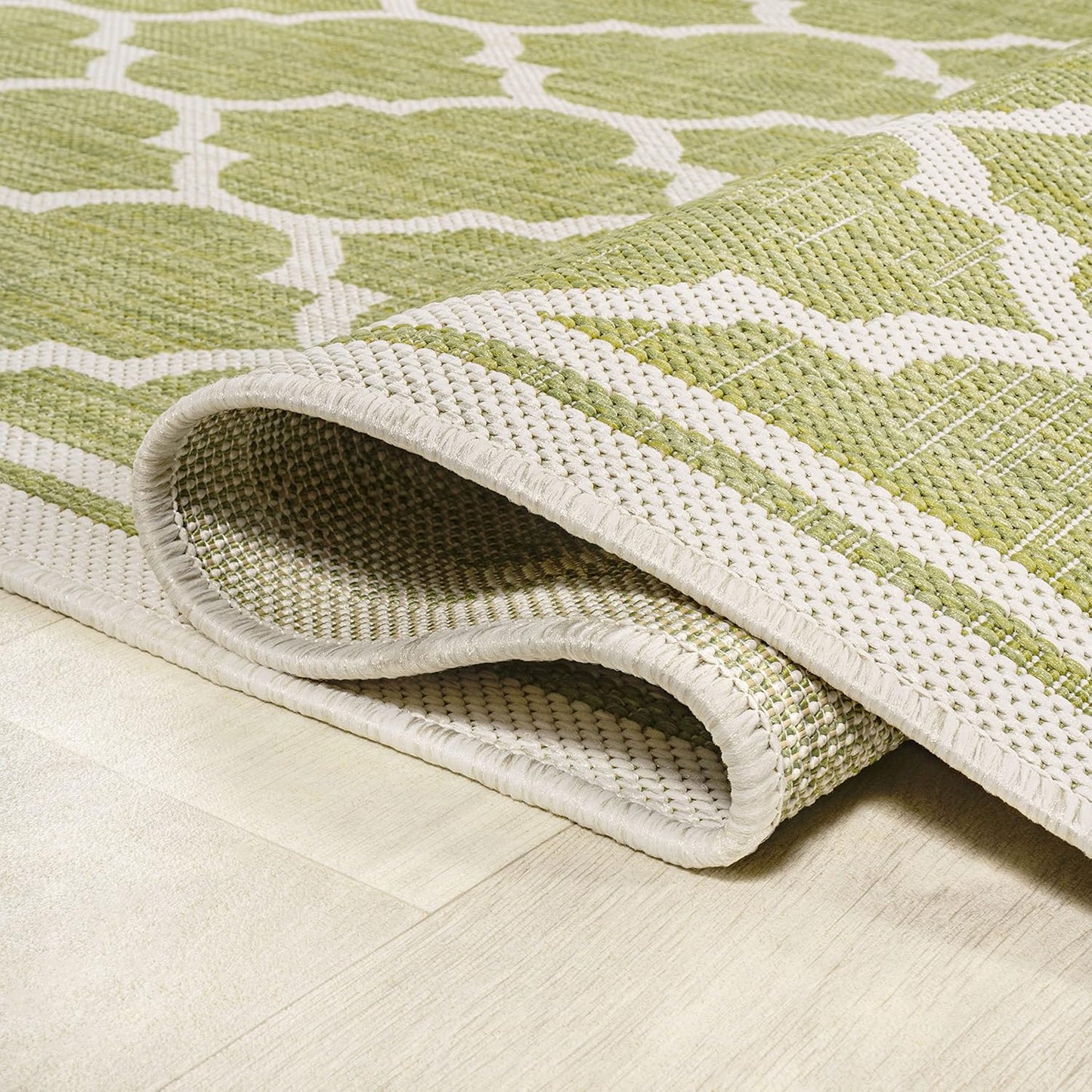 Eyely BMS109G-5SQ Santa Monica Trebol Moroccan Trellis Textured Weave Indoor/Outdoor Area Rug Coastal;Bohemian, Bedroom, Backyard, Patio, Easy-Cleaning, Non-Shedding, 5' Square, Green/Cream