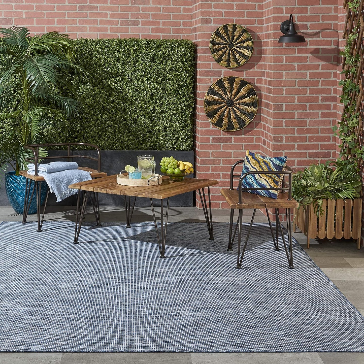 Nourison Positano Indoor-Outdoor Navy Blue 5' x 7' Area Rug, Easy Cleaning, Non Shedding, Bed Room, Living Room, Dining Room, Backyard, Deck, Patio (5x7)