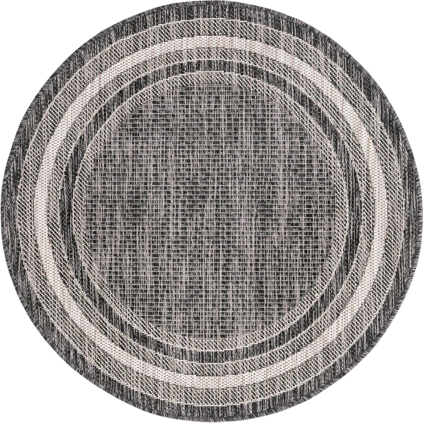 Unique Loom Outdoor Border Collection Area Rug - Soft Border (3' 1" Round, Black/ Ivory)