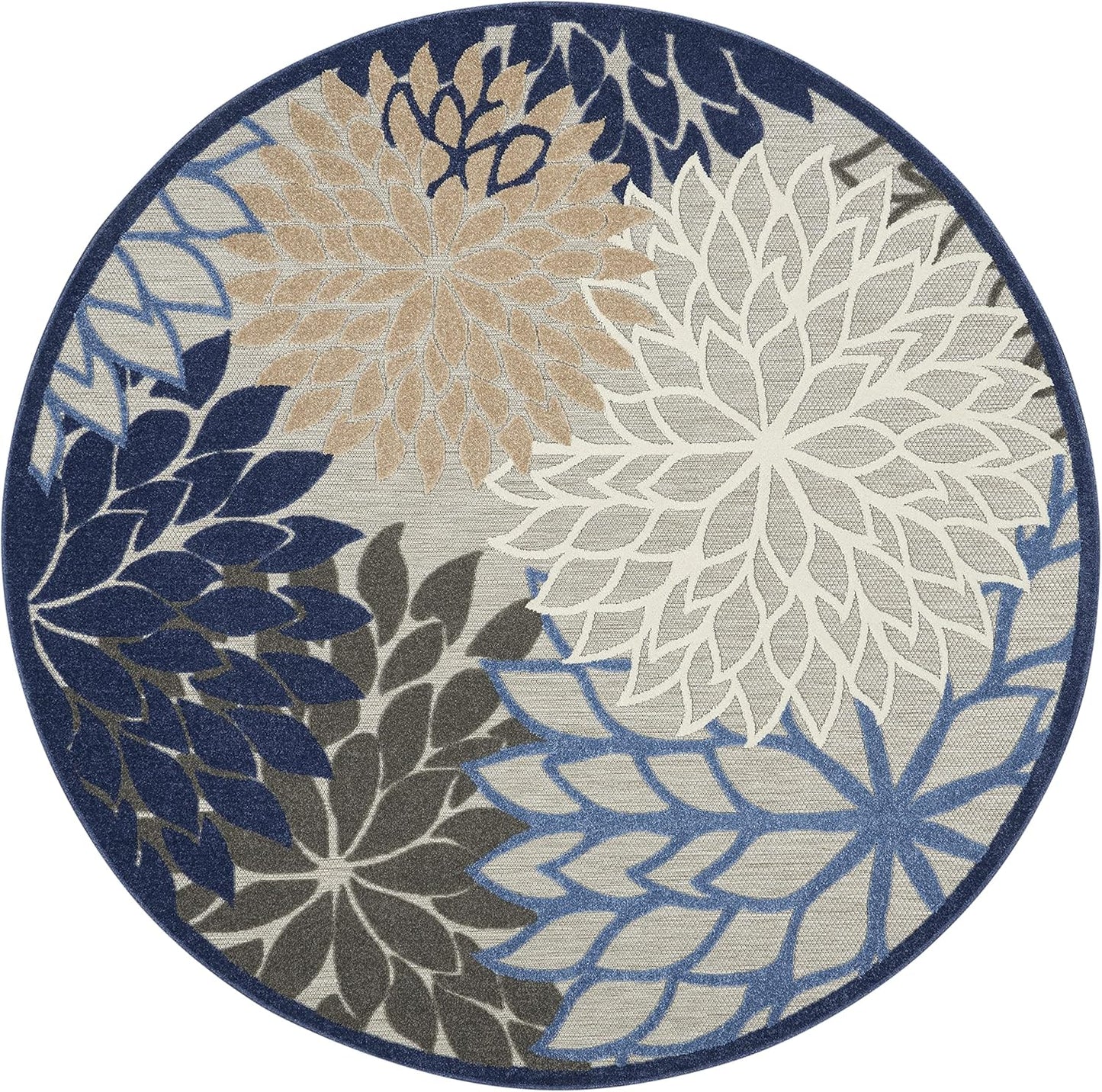 Nourison Aloha Indoor/Outdoor Blue/Multicolor 7'10" x Round Area Rug, Tropical, Botanical, Easy Cleaning, Non Shedding, Bed Room, Living Room, Dining Room, Deck, Backyard, Patio (8 Round)