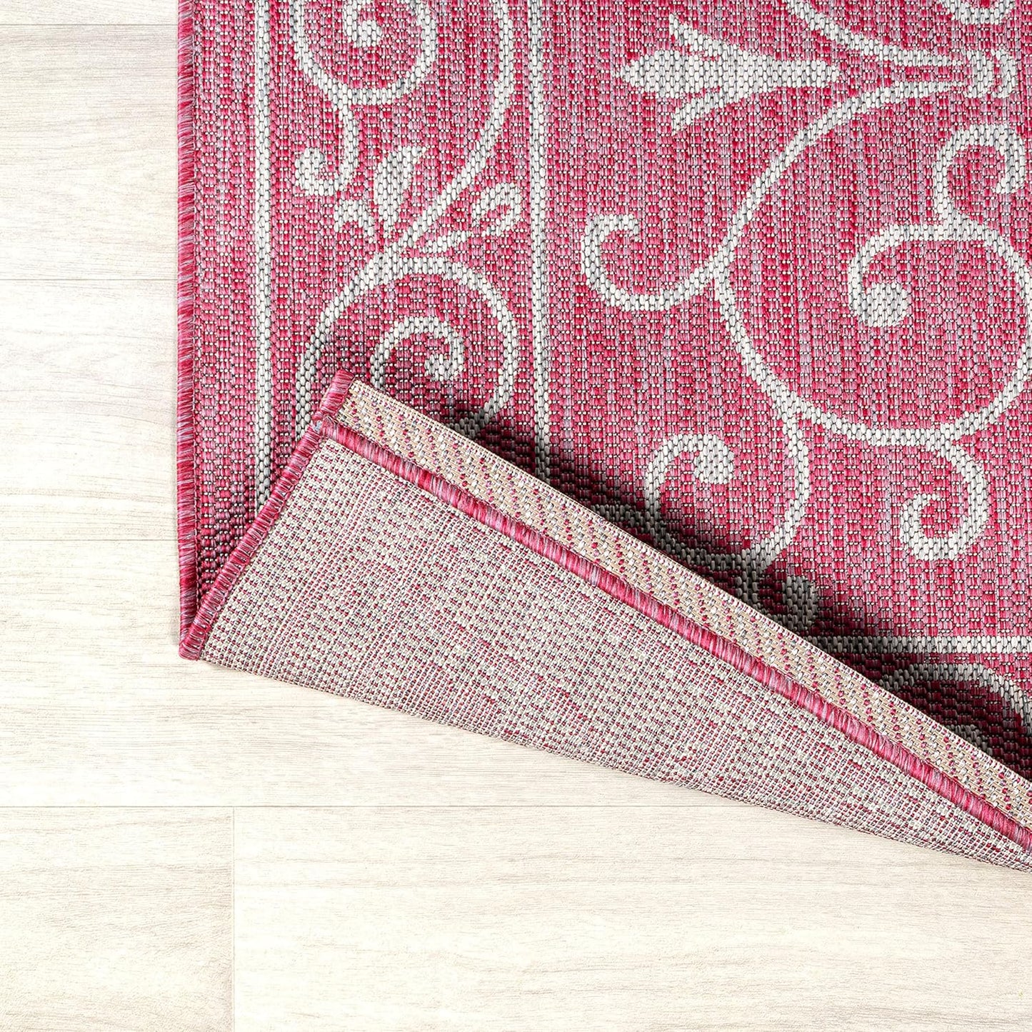 JONATHAN Y SMB106J-210 Charleston Vintage Filigree Textured Weave Indoor Outdoor Runner Rug,Classic,Traditional,Transitional Easy Clean,Bedroom,Kitchen,Backyard,Patio,NonShed,Fuchsia/Light Gray,2 X 10