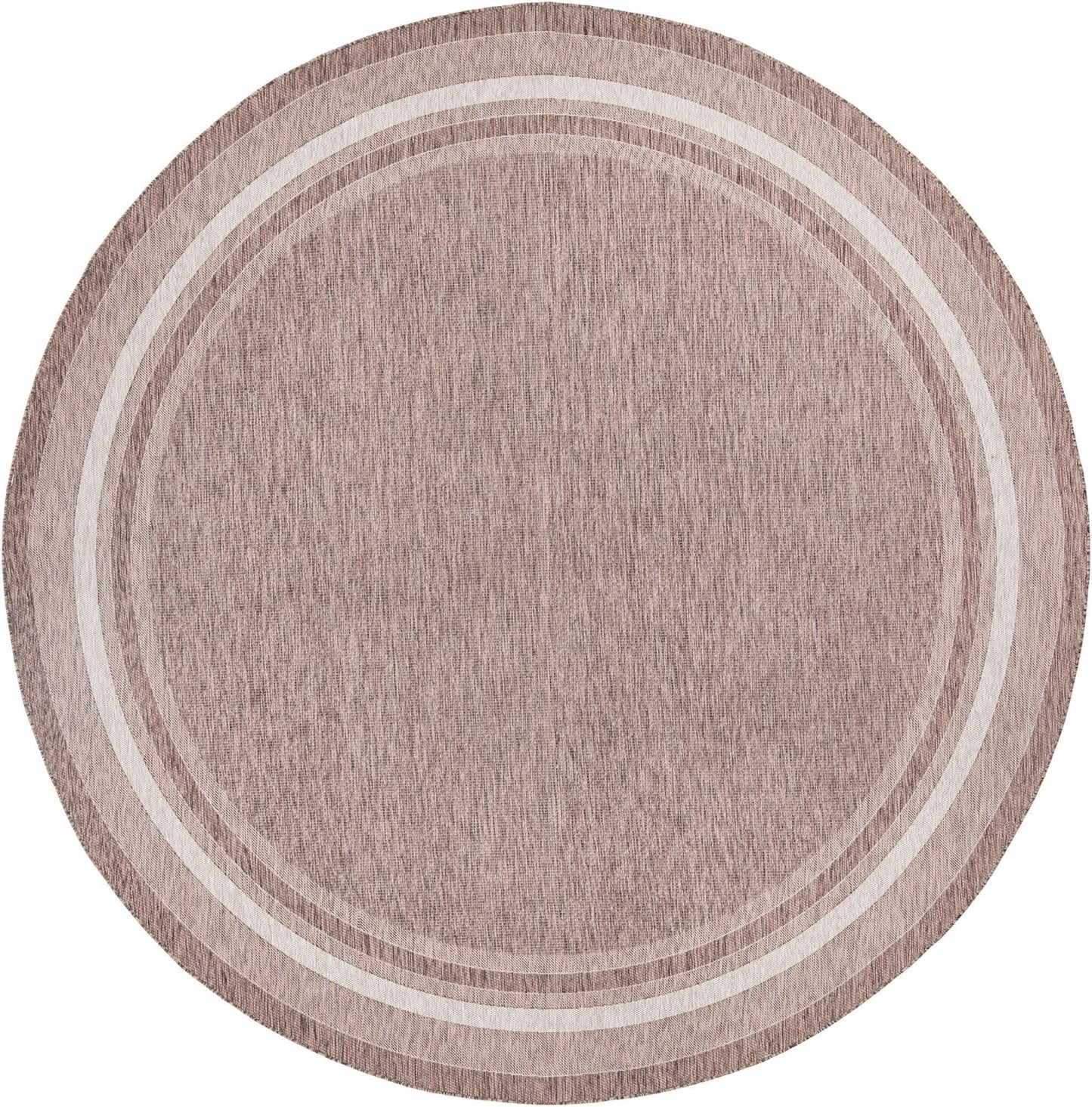Unique Loom Outdoor Border Collection Area Rug - Soft Border (13' Round, Brown/ Ivory)