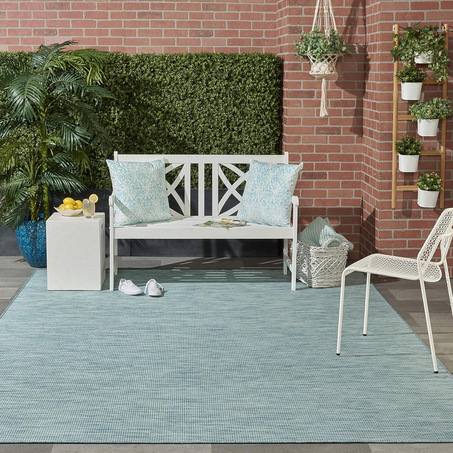 Nourison Positano Indoor/Outdoor Aqua 2'2" x 10' Area Rug, Easy Cleaning, Non Shedding, Bed Room, Living Room, Dining Room, Backyard, Deck, Patio (2x10)