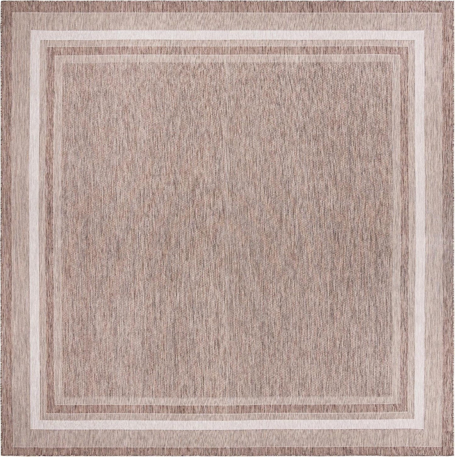 Unique Loom Outdoor Border Collection Area Rug - Soft Border (13' Square, Brown/ Ivory)