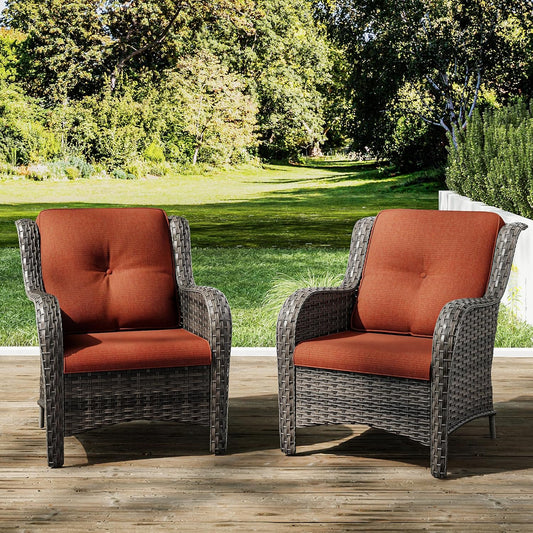 Joyside Outdoor Wicker Chair Rattan Patio Dining Chairs Set of 2 PE Wicker Patio Chairs with 4inch Seat Cushions Outdoor Patio Seating Chair for Garden, Backyard Deck(Mixed Grey/Orange)