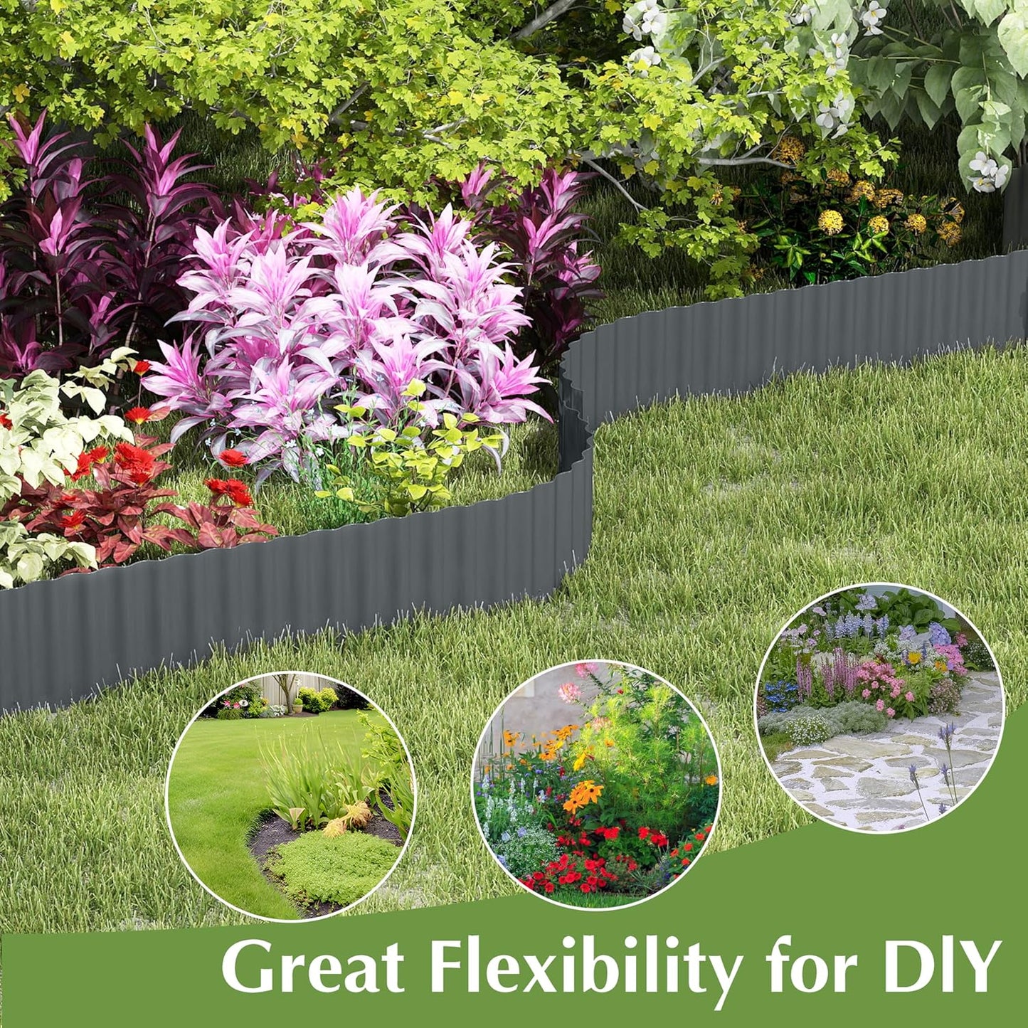 Metal Garden Edging Border, Corrugated Steel Landscaping, DIY for Lawn (Black, 6 Inch x 40FT)