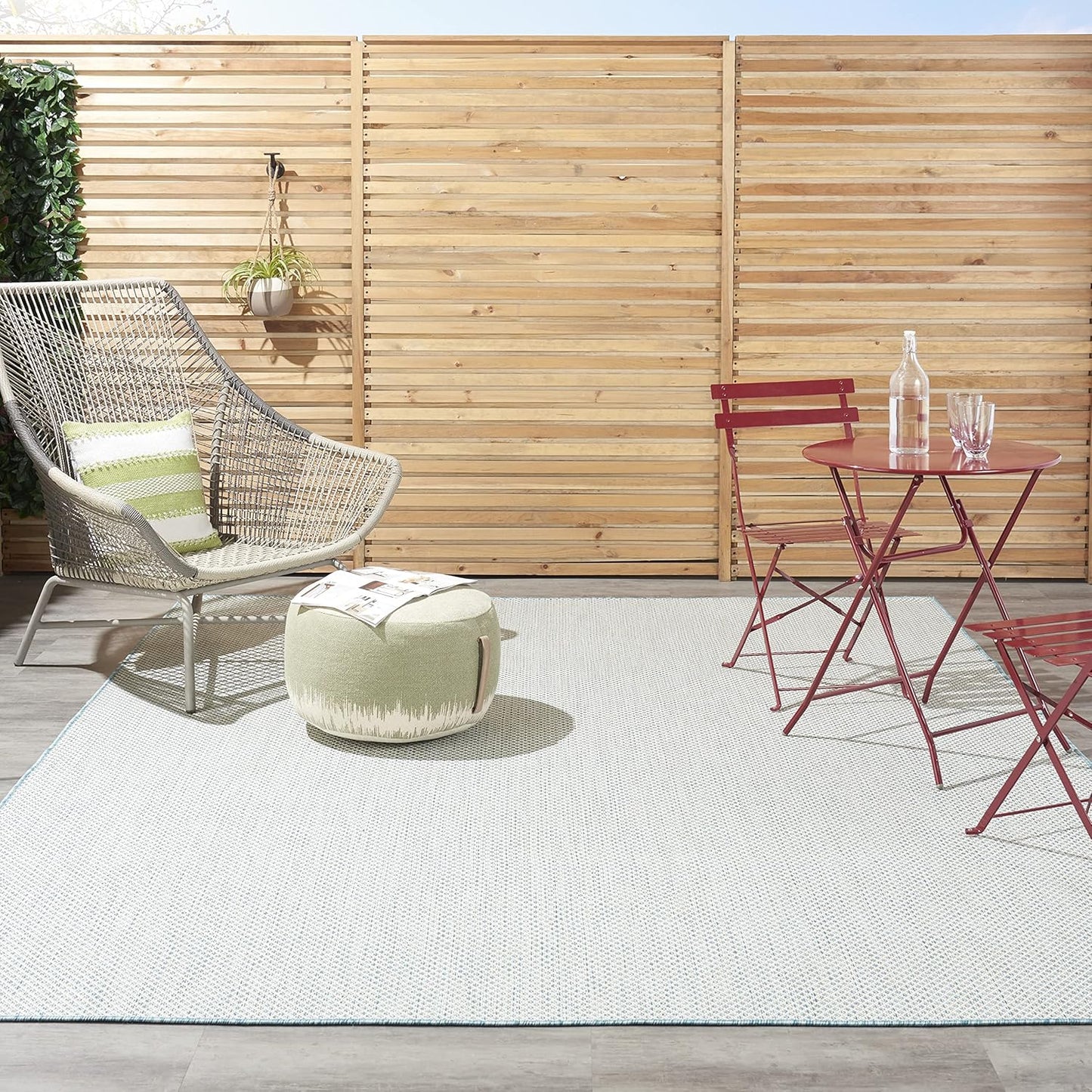 Nourison Courtyard Indoor/Outdoor Ivory Aqua 9' x 12' Area Rug, Geometric, Easy Cleaning, Non Shedding, Bed Room, Living Room, Dining Room, Deck, Patio, Backyard (9x12)