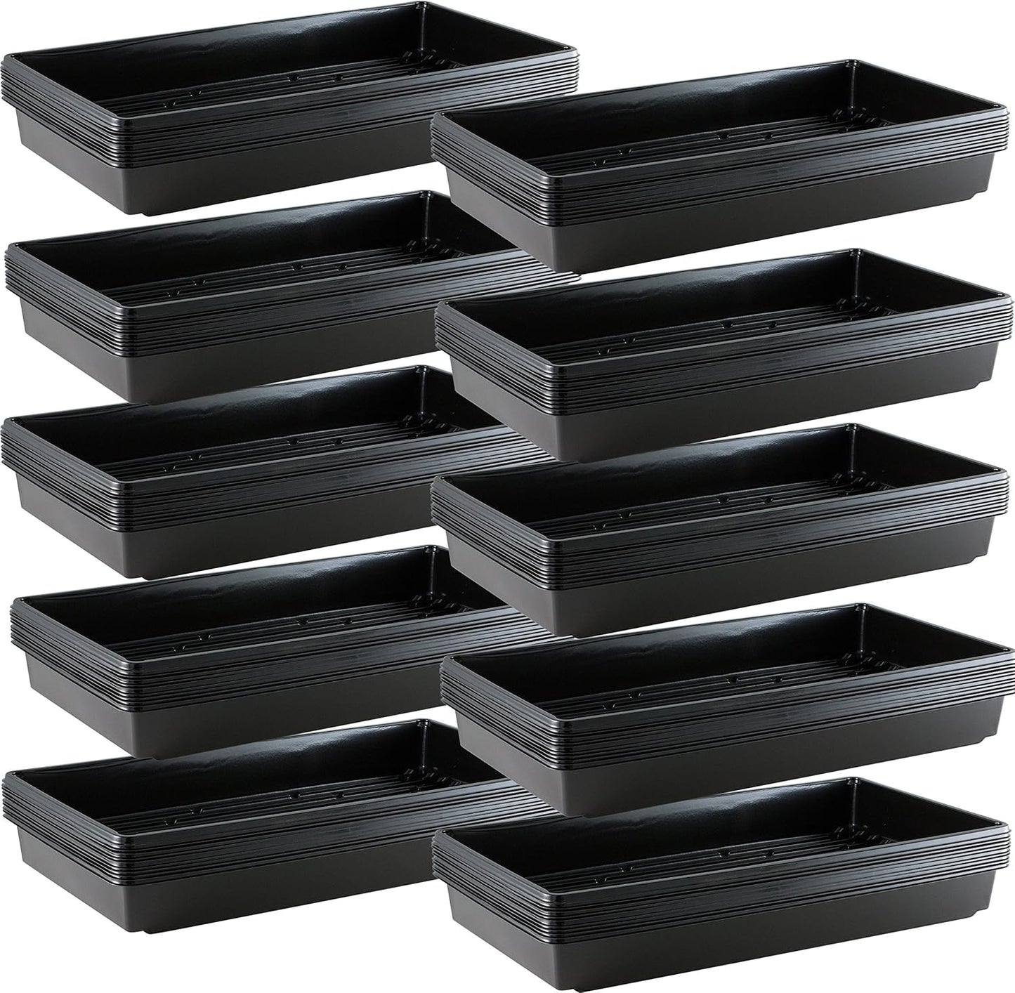 10x20 Inch Black Plastic 100 Pack Plant Propagation Tray – Growing Trays for Garden, Planting, Seedling, Soil & Hydroponic Horticulture - Microgreen Trays Grow Plants - No Drain Holes