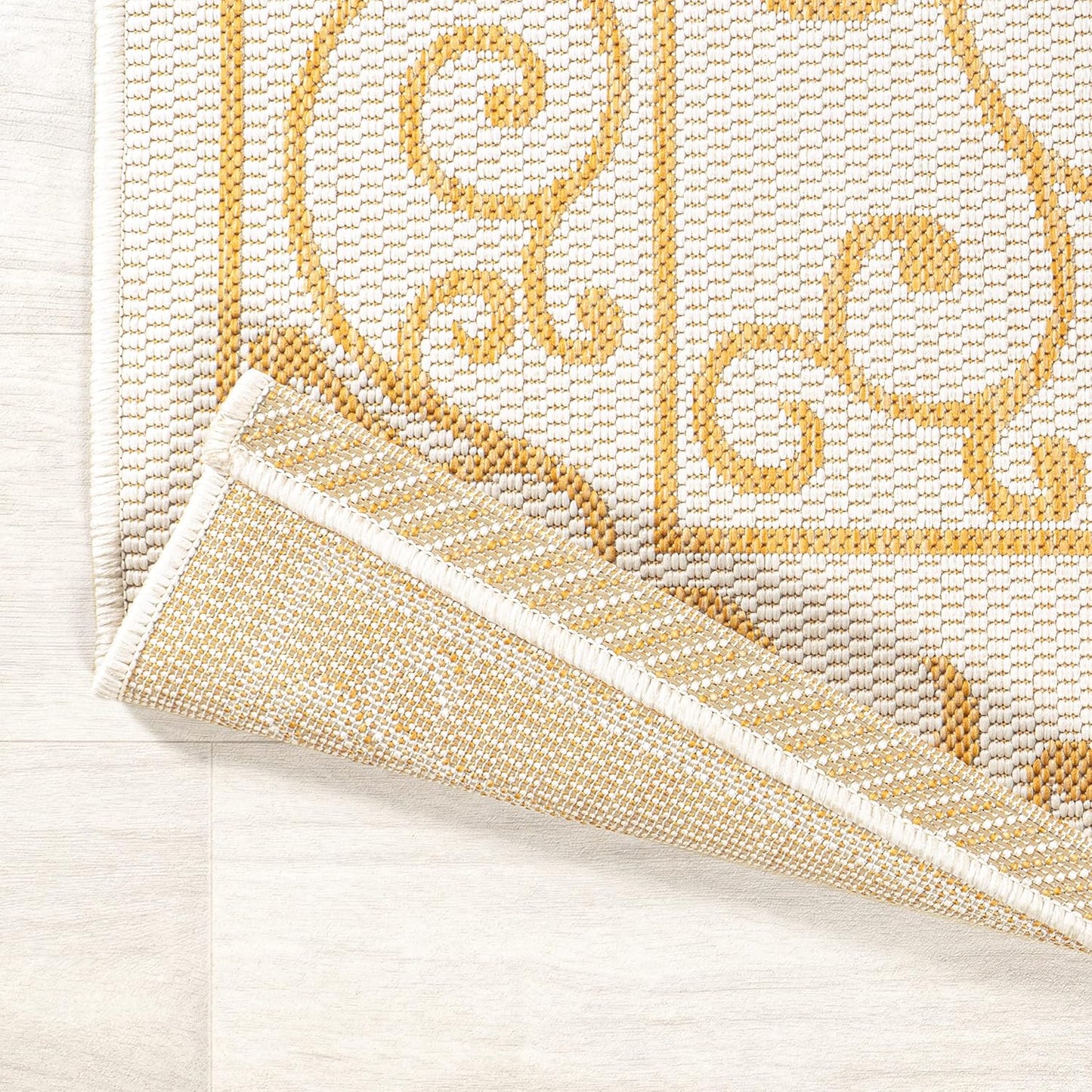 JONATHAN Y SMB106M-9 Charleston Vintage Filigree Textured Weave Indoor Outdoor Area Rug, Classic, Traditional, Transitional Easy Clean,Bedroom,Kitchen,Backyard,Patio, Non-Shed, Cream/Yellow, 9 X 12