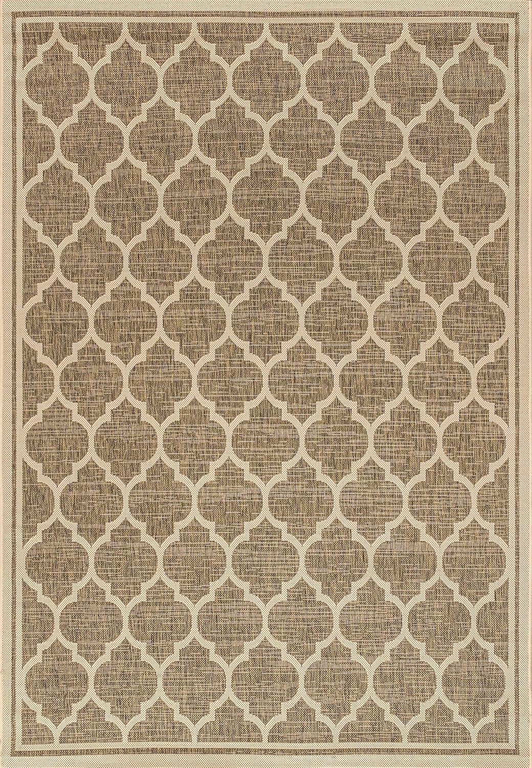 Eyely BMS109A-4 Santa Monica Trebol Moroccan Trellis Textured Weave Indoor/Outdoor Area Rug Coastal;Bohemian, Bedroom, Backyard, Patio, Easy-Cleaning, Non-Shedding, 4 X 6, Brown/Beige