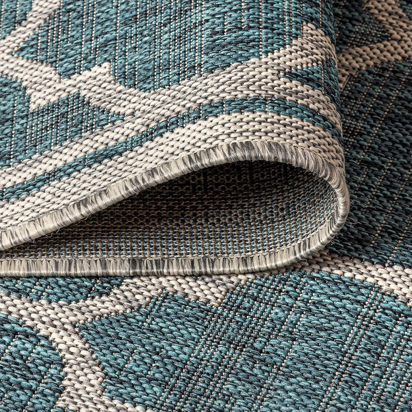 Eyely BMS109E-6 Santa Monica Trebol Moroccan Trellis Textured Weave, Pet Friendly, Non-Shedding, Stain Resistant, Easy-Cleaning, Teal/Gray, 6 ft. x 9 ft., Indoor/Outdoor, Area Rug