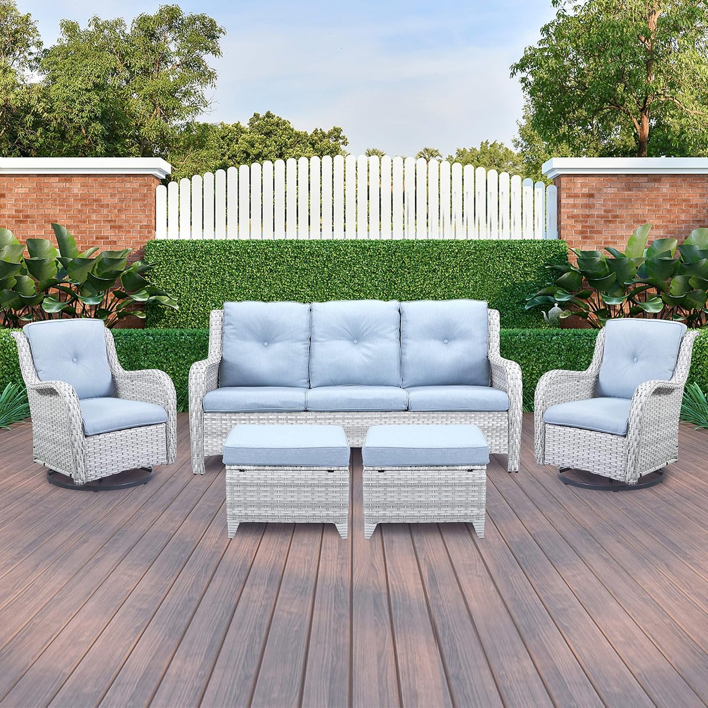 Outdoor Swivel Rcoker Patio Chairs - Outdoor Swivel Patio Chairs Set of 2 Wicker Chair Patio Furniture Sets with Covered Cushion for Porch Deck Balcony Garden, Baby Blue