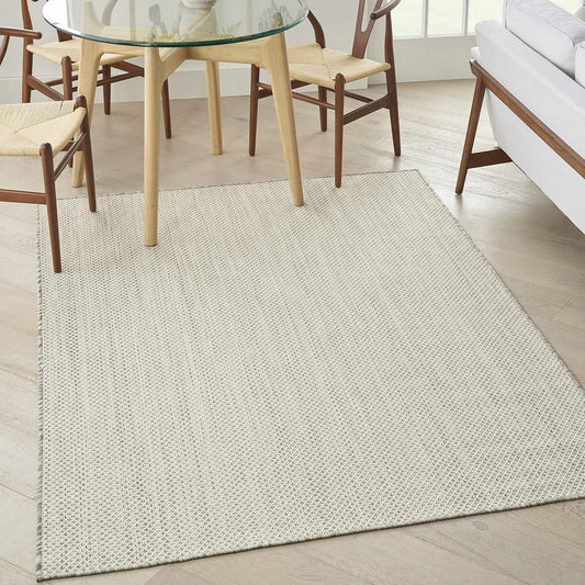 Nourison Home Courtyard Indoor/Outdoor Ivory Silver 4' x 6' Area Rug, Geometric, Easy Cleaning, Non Shedding, Bed Room, Living Room, Dining Room, Deck, Patio, Backyard (4x6)
