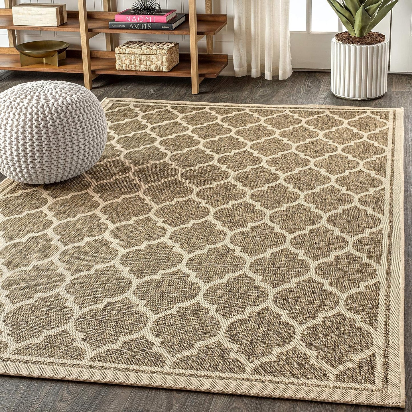 Eyely BMS109A-8 Santa Monica Trebol Moroccan Trellis Textured Weave Indoor/Outdoor Area Rug Coastal;Bohemian, Bedroom, Backyard, Patio, Easy-Cleaning, Non-Shedding, 8 X 10, Brown/Beige