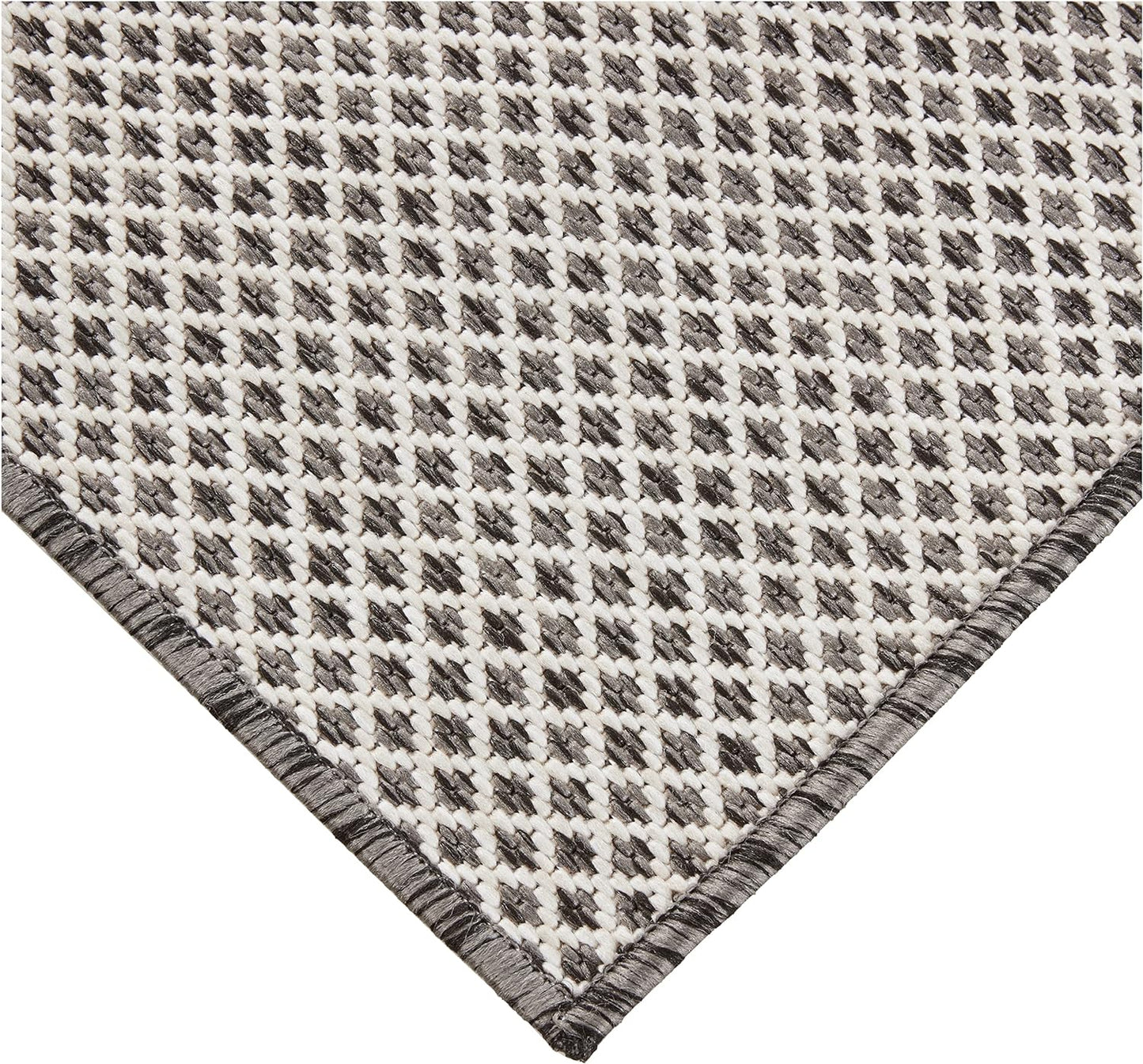 Nourison Courtyard Indoor/Outdoor Ivory Charcoal 3' x 5' Area Rug, Geometric, Easy Cleaning, Non Shedding, Bed Room, Living Room, Dining Room, Deck, Patio, Backyard (3x5)