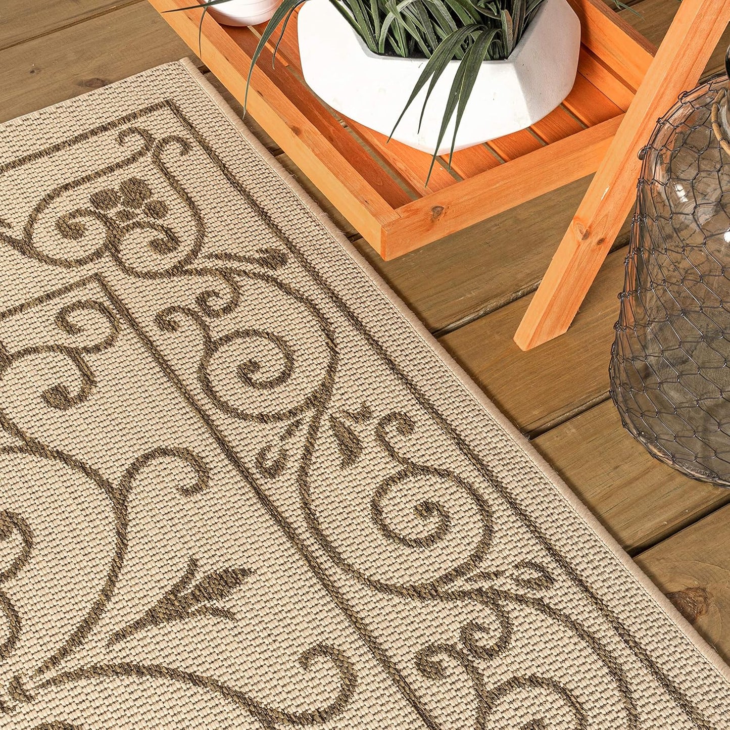 JONATHAN Y SMB106A-28 Charleston Vintage Filigree Textured Weave Indoor/Outdoor Beige 2 ft. x 8 ft. Runner Rug, Classic,Easy-Cleaning,HighTraffic,LivingRoom,Backyard, Non Shedding
