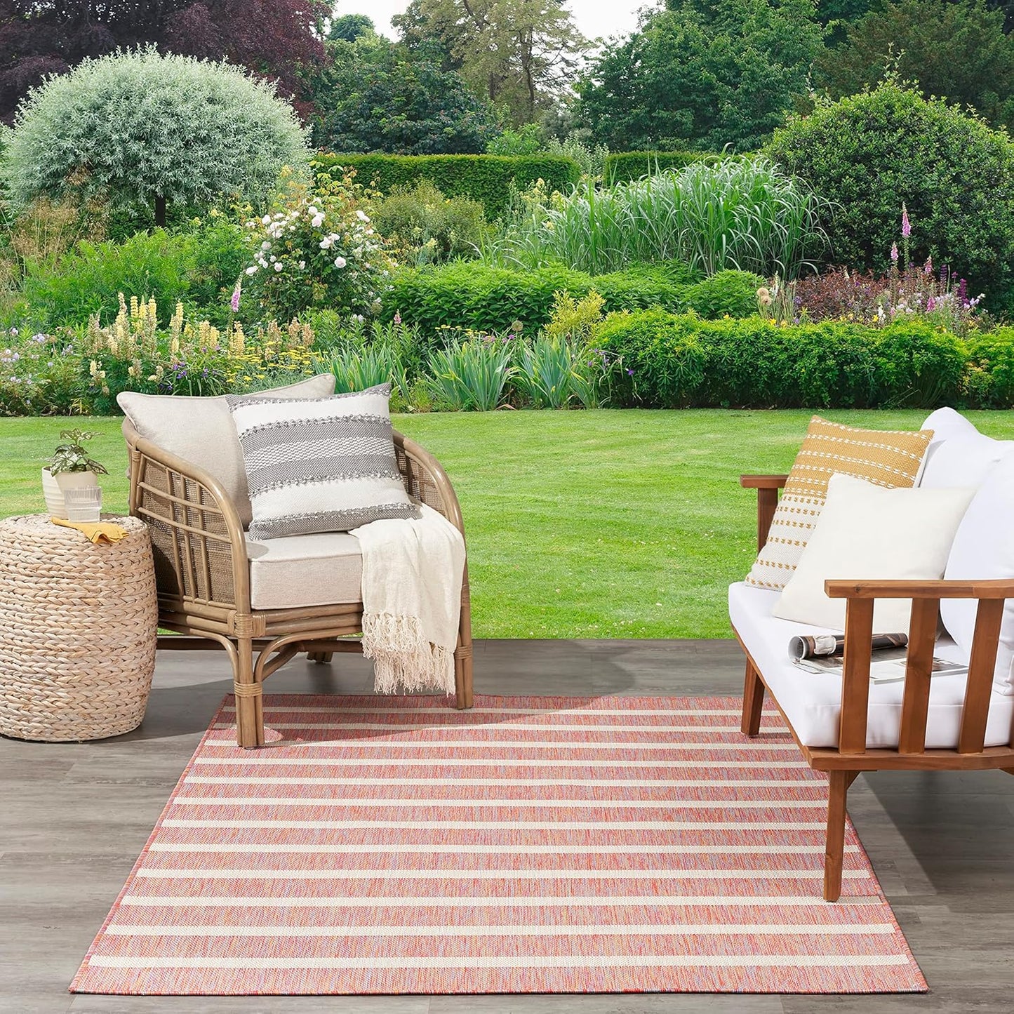 Nourison Home Positano Indoor/Outdoor Rainbow Ivory 5' x 7' Area Rug, Easy Cleaning, Non Shedding, Bed Room, Living Room, Dining Room, Deck, Backyard, Patio (5x7)