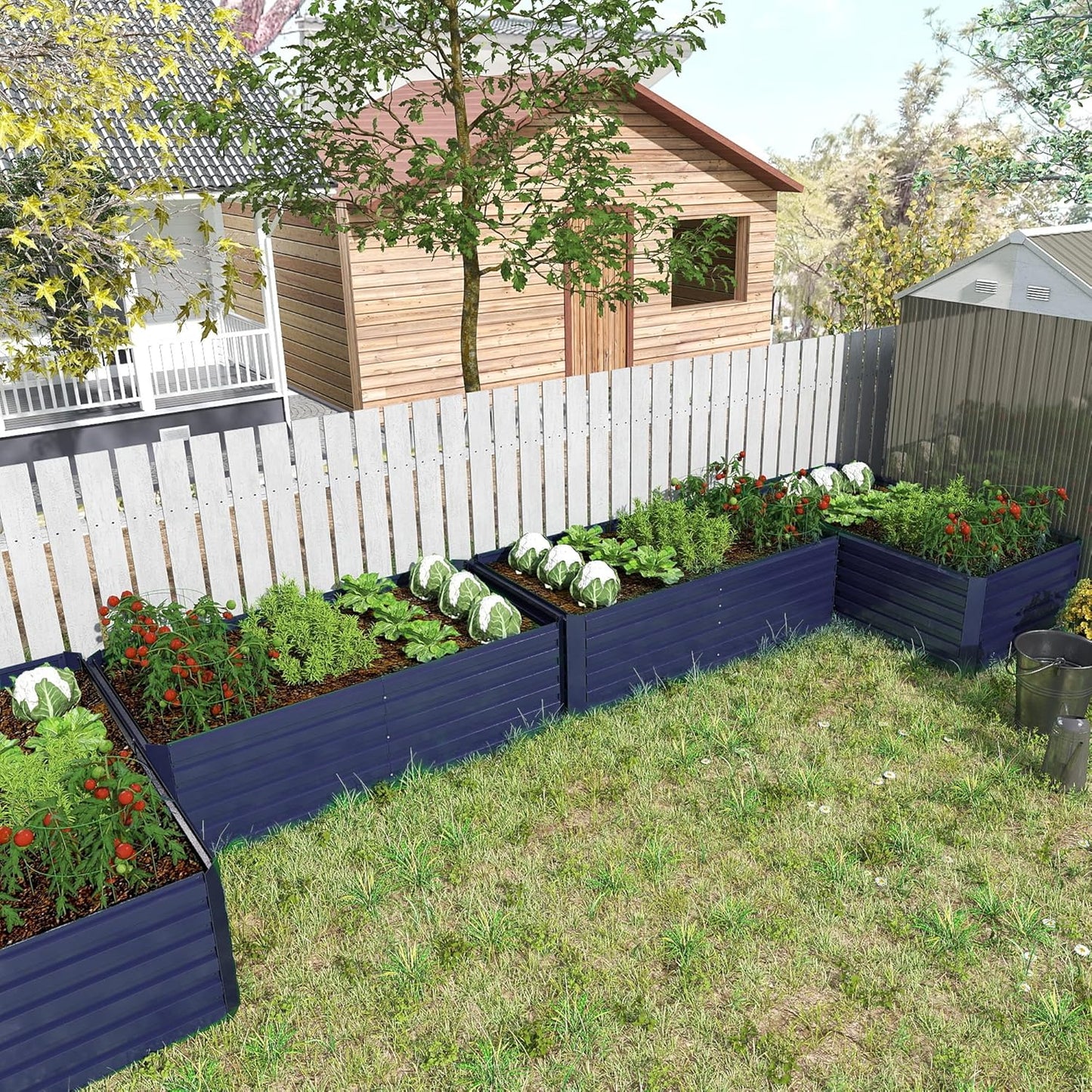 8x4x2 ft Outdoor Raised Garden Bed, Large Metal Planter Raised Beds, Planters for Outdoor Plants for Vegetables, Flowers, Herbs, Fruits, and Succulents.(4 Pcs,Blue)