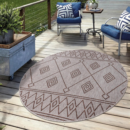 Keen Home Design Terrace Outdoor Round Rug - 8ft Round Washable Indoor/Outdoor Rug for Patio, Kitchen, Balcony, Beach, Garden, Deck and Porch, Size: 7'7" Round