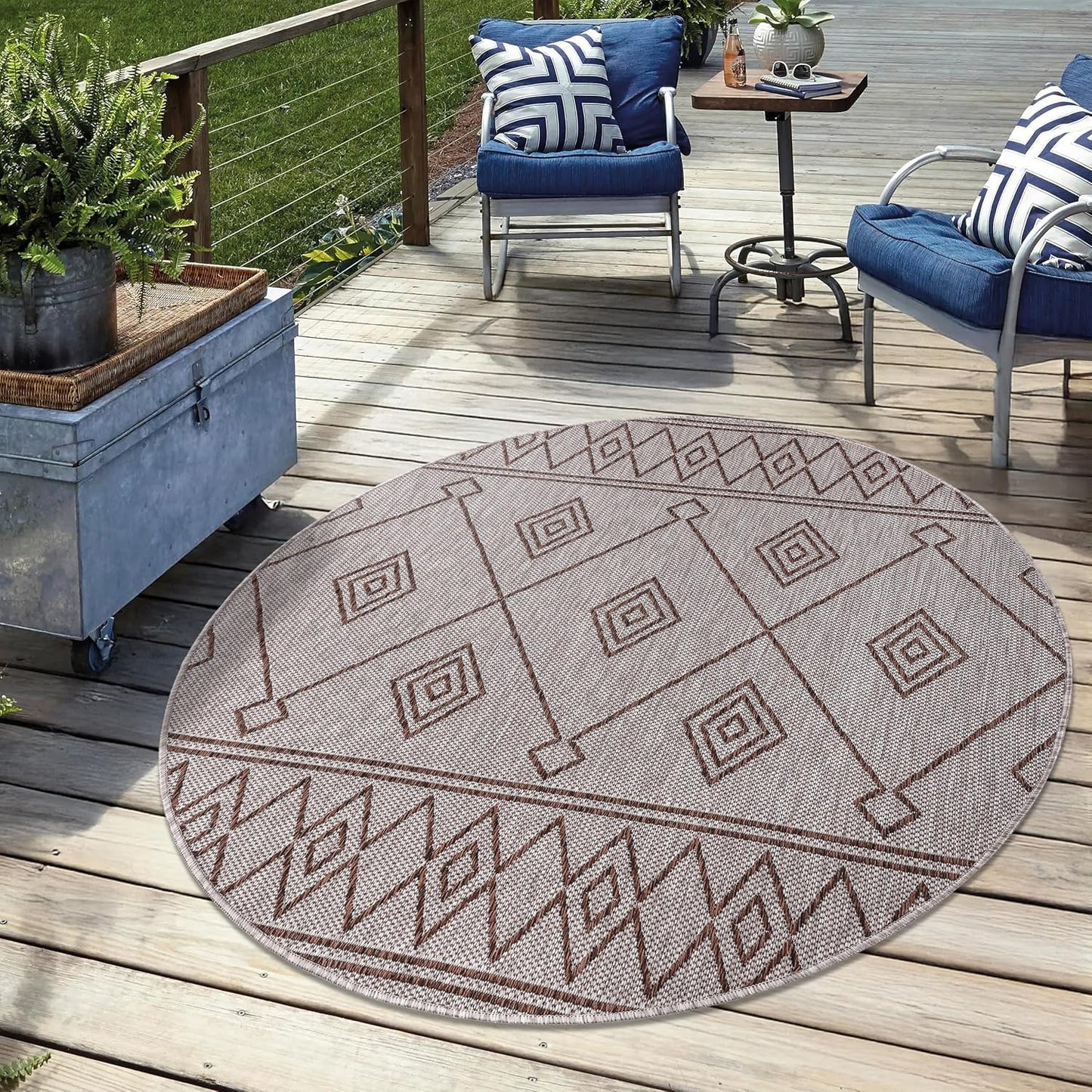 Keen Home Design Terrace Outdoor Round Rug - 5ft Round Washable Indoor/Outdoor Rug for Patio, Kitchen, Balcony, Beach, Garden, Deck and Porch, Size: 5'3" Round