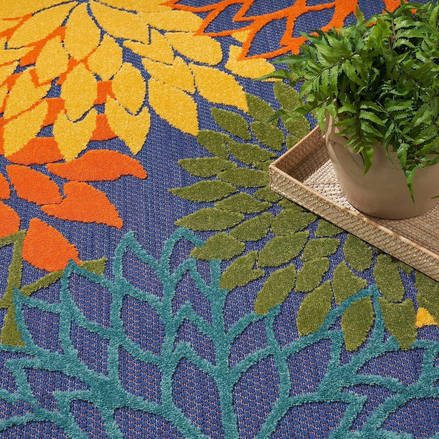 Nourison Aloha Indoor-Outdoor Navy Multicolor 3'6" x 5'6" Area Rug, Easy Cleaning, Non Shedding, Bed Room, Living Room, Dining Room, Backyard, Deck, Patio (4x6)