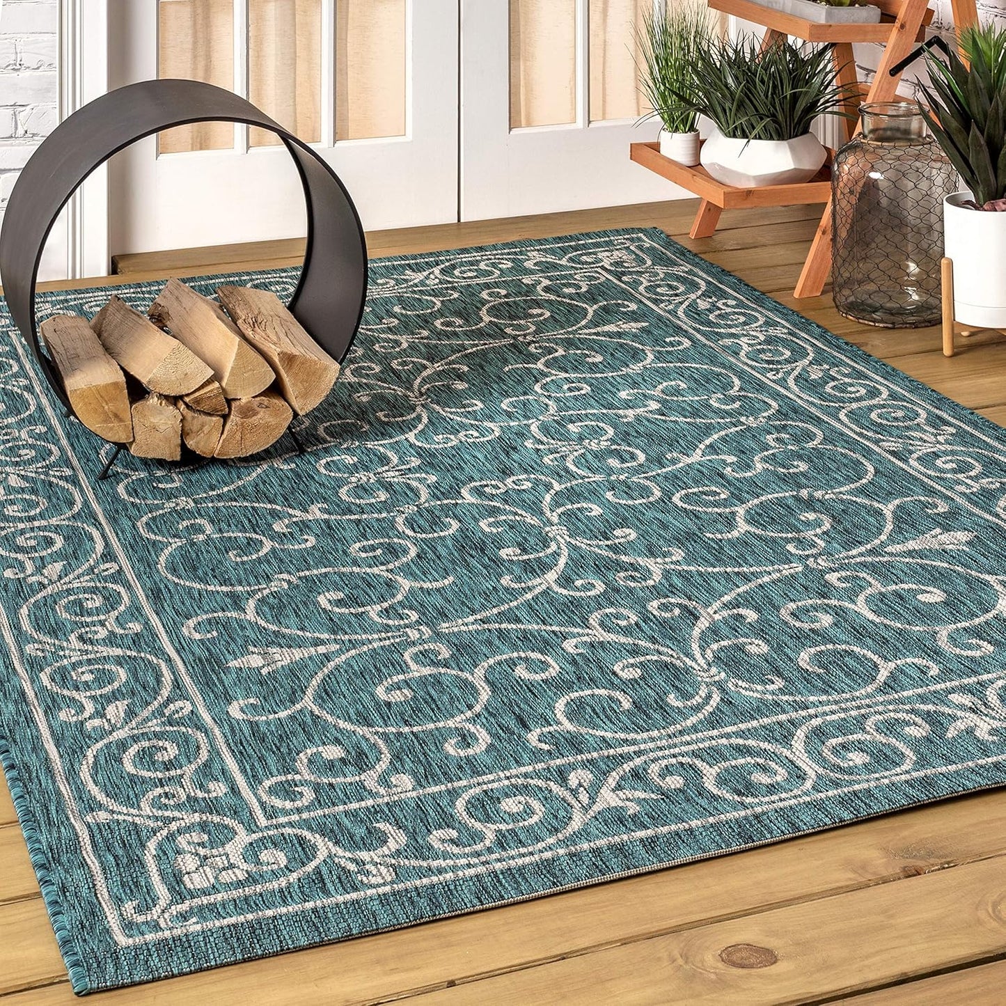 JONATHAN Y SMB106F-4 Charleston Vintage Filigree Textured Weave Indoor/Outdoor Teal/Gray 4 ft. x 6 ft. Area Rug, Classic,Easy-Cleaning,HighTraffic,LivingRoom,Backyard, Non Shedding
