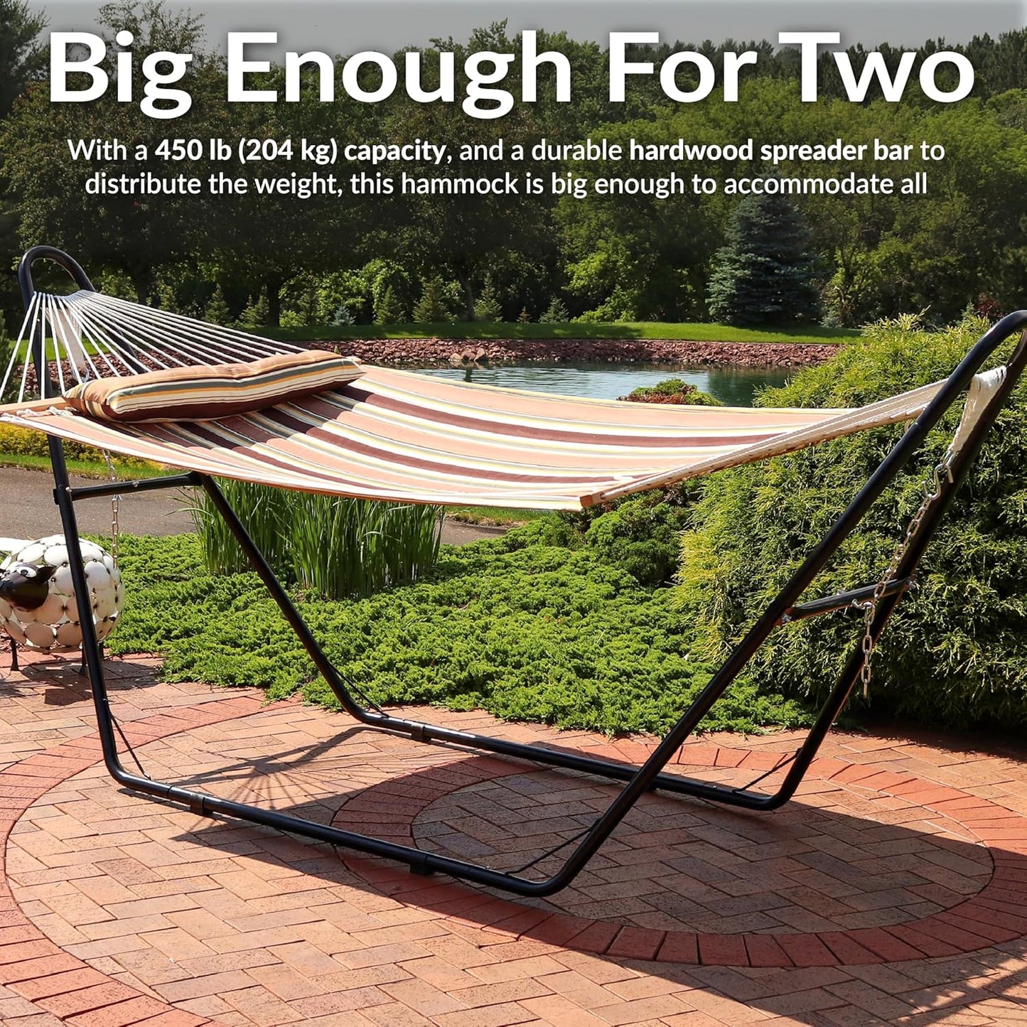 Sunnydaze Quilted Outdoor Hammock with Spreader Bars - Heavy-Duty 450-Pound Capacity Double Hammock for Outside - Sandy Beach