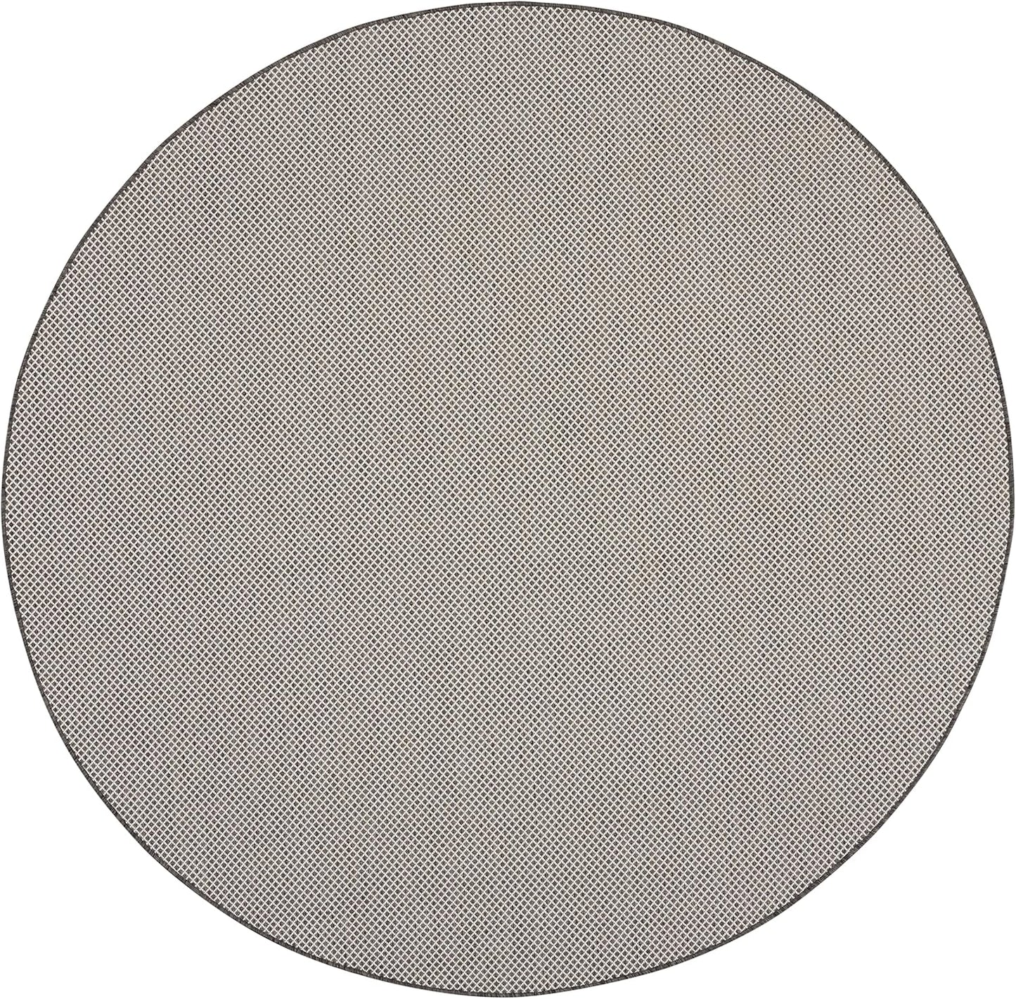 Nourison Home Courtyard Indoor/Outdoor Ivory/Charcoal 6' x Round Area Rug, Easy Cleaning, Non Shedding, Bed Room, Living Room, Dining Room, Backyard, Deck, Patio (6 Round)