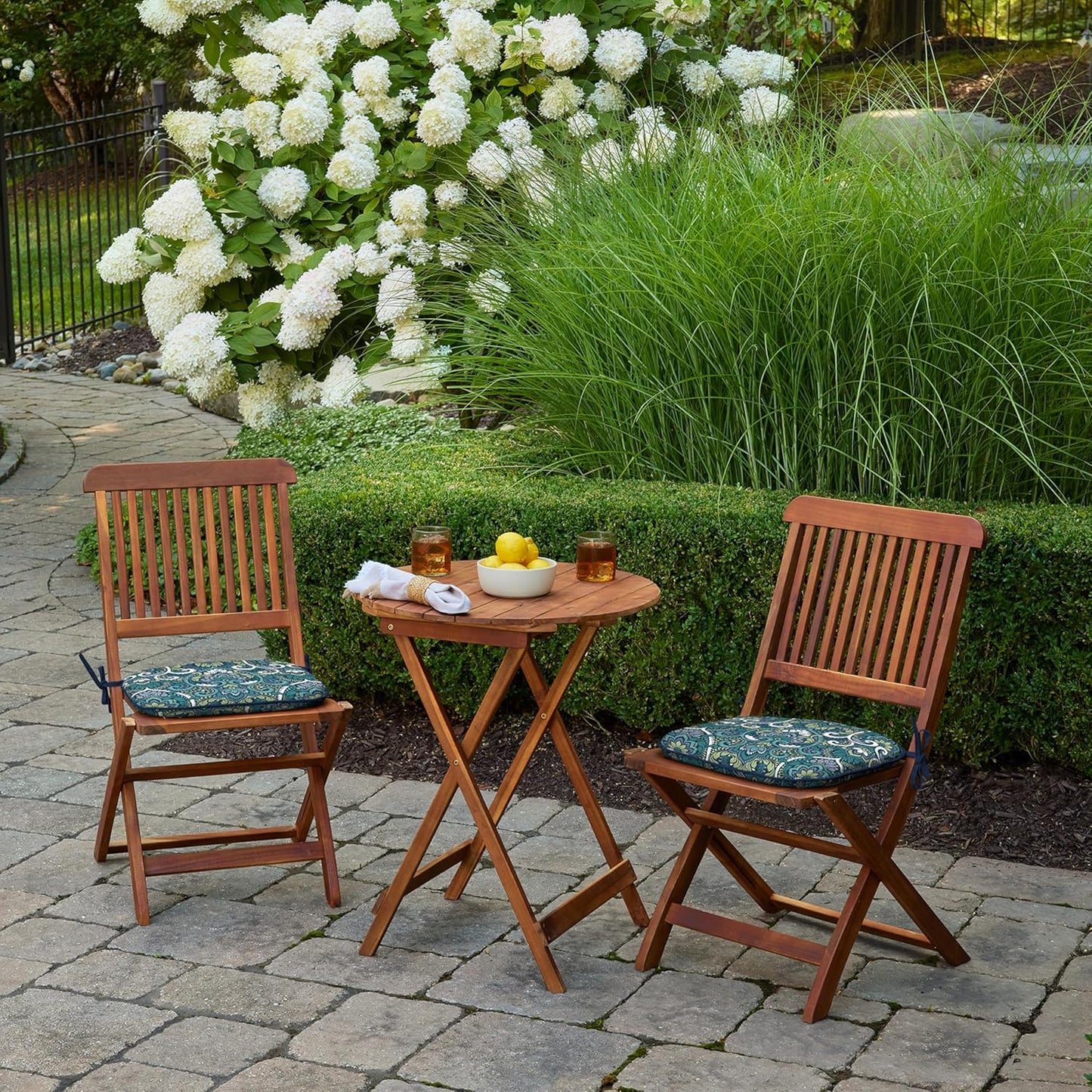 Arden Indoor/Outdoor Foam Seat Pad, 2 Pack, 17 x 16, Patio Cushion, Water Repellent, Fade Resistant, Foam Cushion Sapphire Aurora Blue Damask