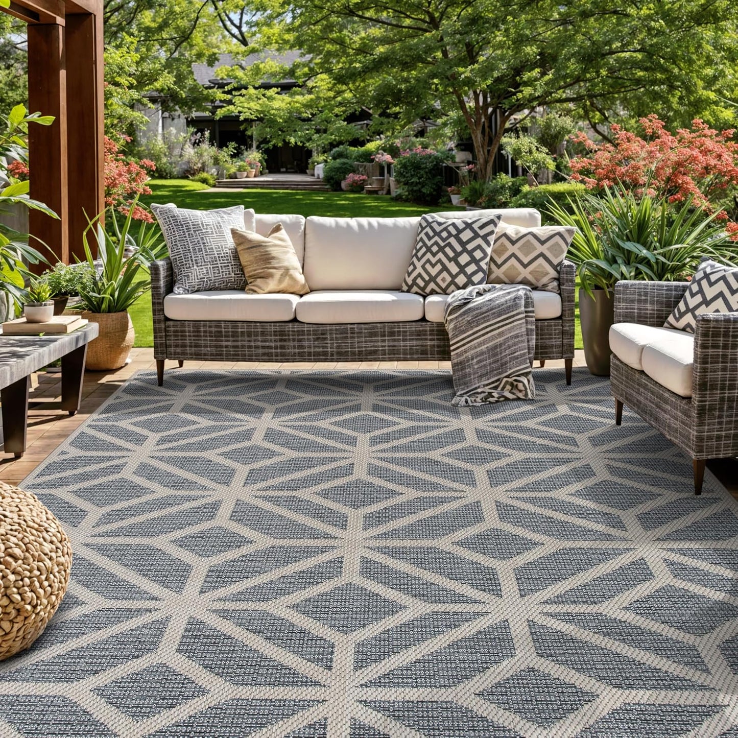 Rugshop Contemporary Geometric Indoor/Outdoor Area Rug 10' X 14' Blue