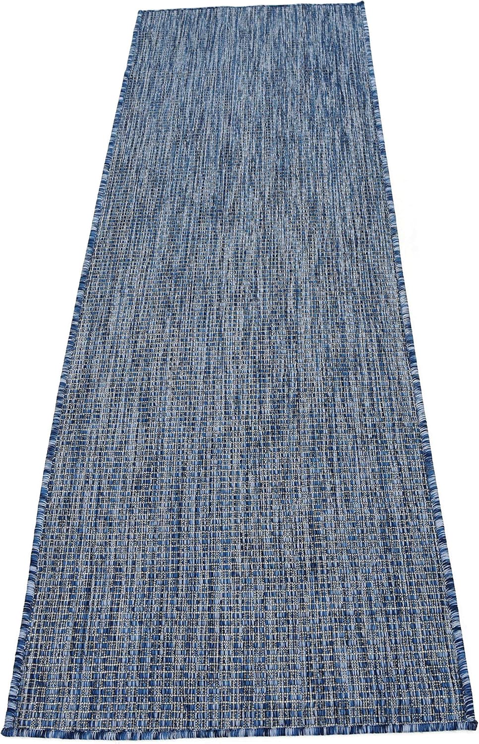 Unique Loom Collection Casual Transitional Solid Heathered Indoor/Outdoor Flatweave Area Rug (2' x 6' 1" Runner, Blue/Navy Blue)
