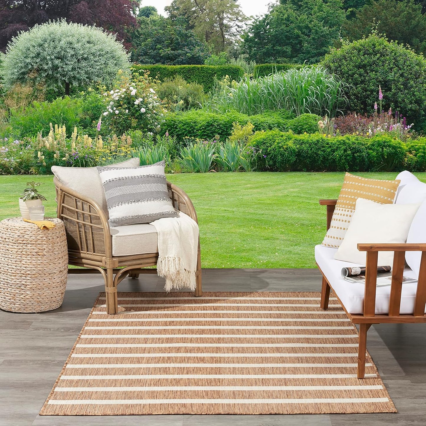 Nourison Home Positano Indoor/Outdoor Jute Ivory 5' x 7' Area Rug, Easy Cleaning, Non Shedding, Bed Room, Living Room, Dining Room, Deck, Backyard, Patio (5x7)