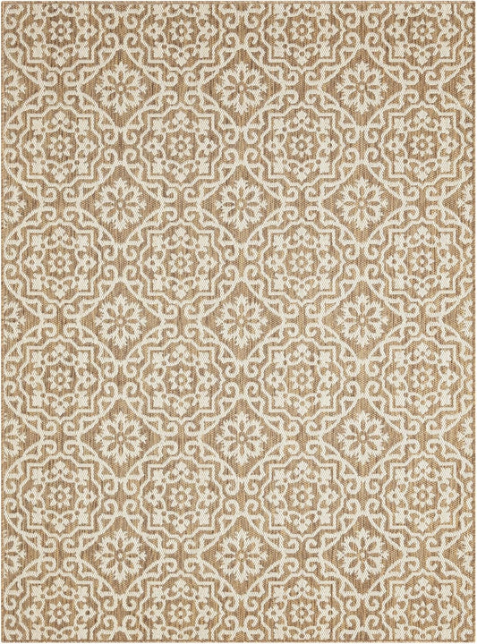 Nicole Miller New York Patio Country Julia Transitional Geometric Indoor/Outdoor Area Rug, Brown/Beige, 6'6"x9'2"