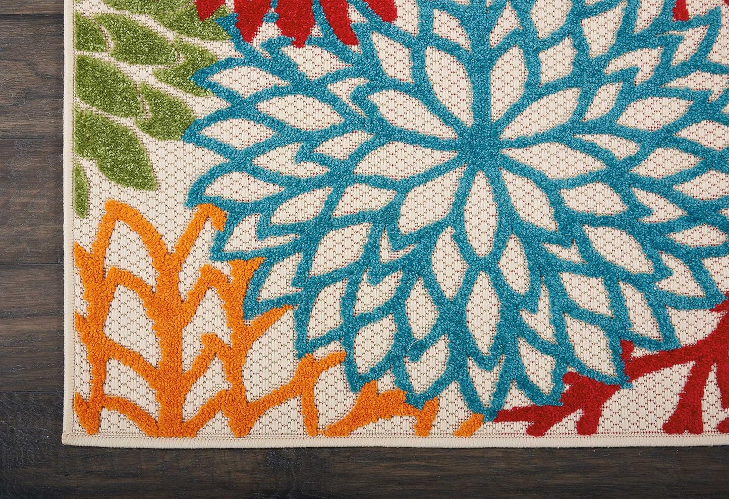 Nourison Home Aloha Indoor/Outdoor Green 2' x 6' Area Rug, Tropical, Botanical, Easy Cleaning, Non Shedding, Bed Room, Living Room, Dining Room, Deck, Backyard, Patio (2x6)