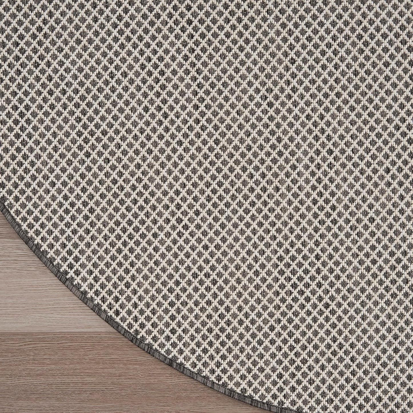 Nourison Home Courtyard Indoor/Outdoor Ivory/Charcoal 4' x Round Area Rug, Easy Cleaning, Non Shedding, Bed Room, Living Room, Dining Room, Backyard, Deck, Patio (4 Round)