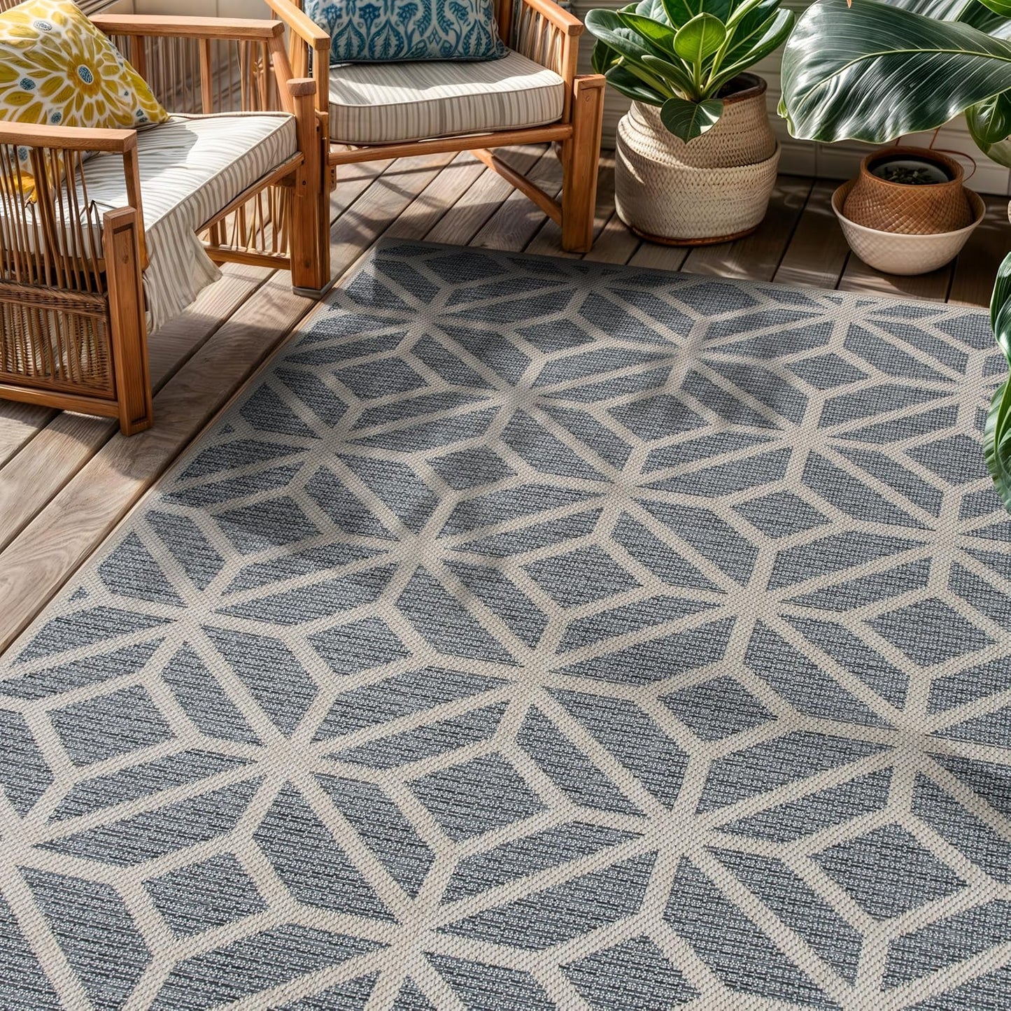 Rugshop Contemporary Geometric Indoor/Outdoor Area Rug 4' X 6' Blue