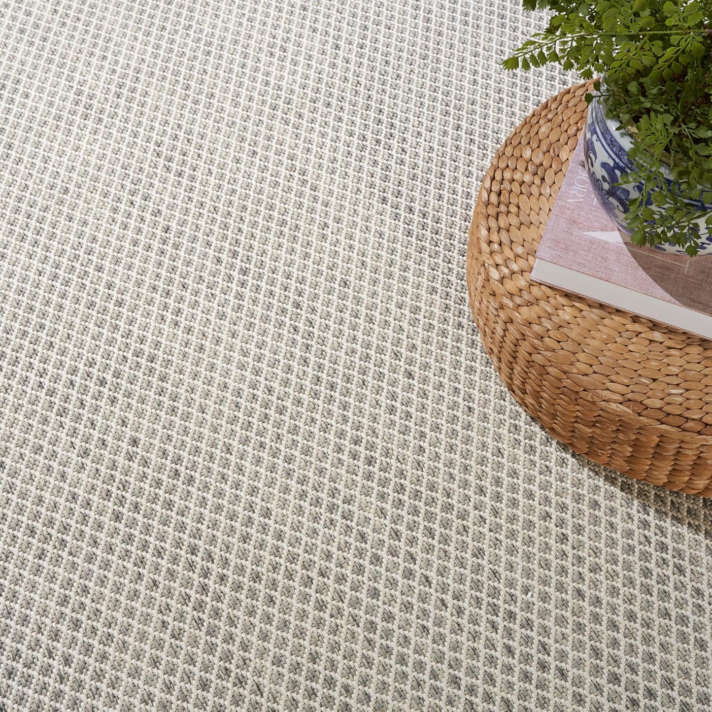 Nourison Courtyard Indoor/Outdoor Ivory Silver 8' x 10' Area Rug, Geometric, Easy Cleaning, Non Shedding, Bed Room, Living Room, Dining Room, Deck, Patio, Backyard (8x10)