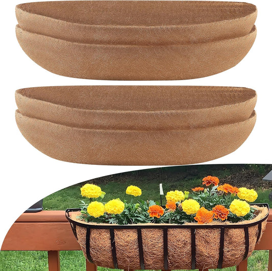 Coco Liners for Planters 24 Inch, 4 Pack Trough Window Box Liners, Coconut Fiber Liners for Planters Flower Baskets Garden Outdoor Plants
