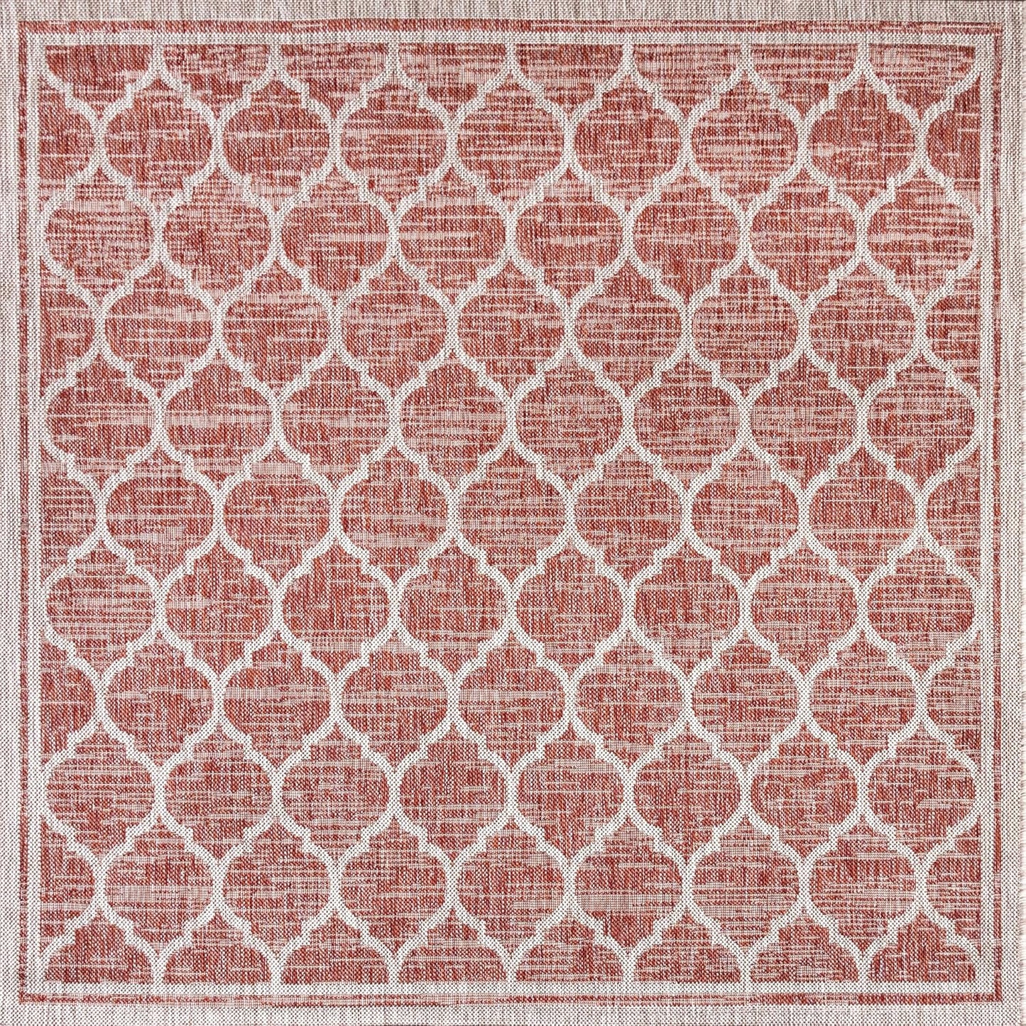 Eyely BMS109C-5SQ Santa Monica Trebol Moroccan Trellis Textured Weave Indoor/Outdoor Area Rug Coastal;Bohemian, Bedroom, Backyard, Patio, Easy-Cleaning, Non-Shedding, 5' Square, Red/Beige