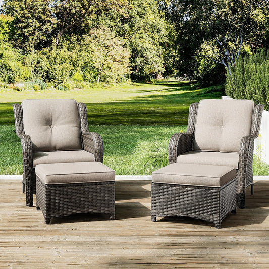 Joyside 4 Pieces Outdoor Patio Furniture Set Wicker Conversation Bistro Set 2 PE Wicker Patio with 2pcs Ottomans for Backyard, Porch, Balcony(Mixed Grey/Beige)