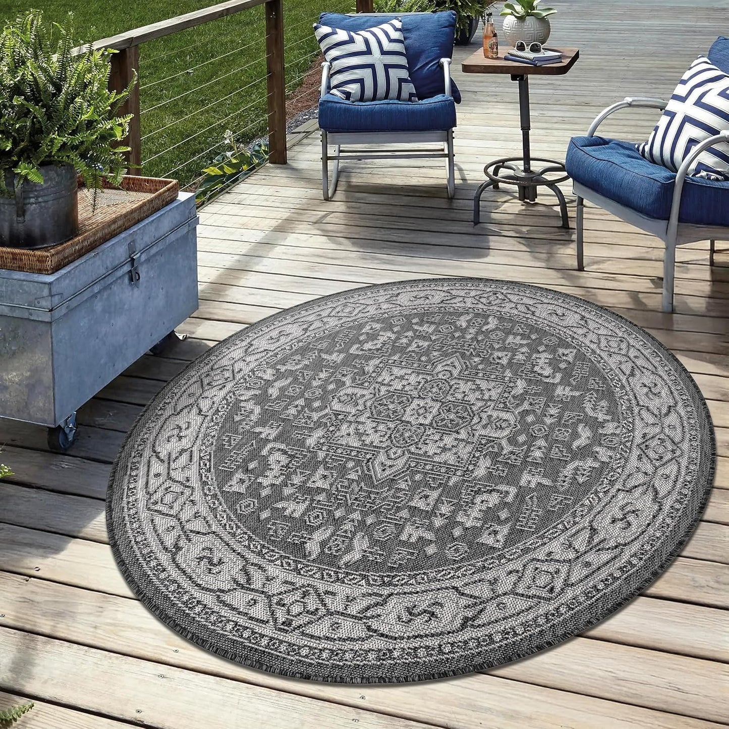 Keen Home Design Terrace Outdoor Round Rug - 5ft Round Washable Indoor/Outdoor Rug for Patio, Kitchen, Balcony, Beach, Garden, Deck and Porch, Size: 5'3" Round