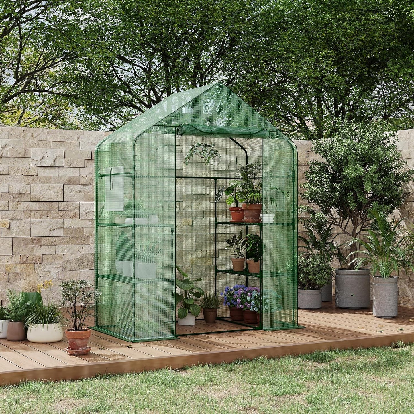 Greenhouse, 57 x 29 x 76'' Greenhouses for Outdoors, Durable Green House Kit with Window, Thicken PE Cover, 3 Tiers 12 Shelves, Portalbe Walk in Green Houses for Indoor Backyard Outside