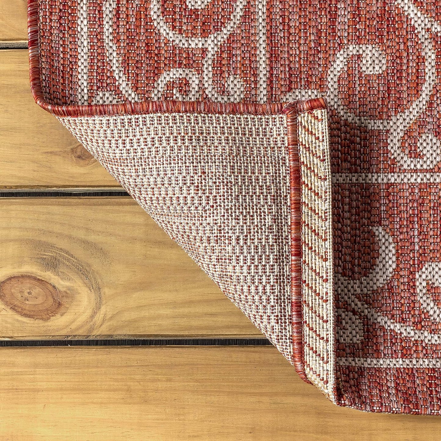 JONATHAN Y SMB106B-9SQ Charleston Vintage Filigree Textured Weave Red/Beige 9' Square Indoor/Outdoor Area Rug, Pet Friendly, Non-Shedding, Stain Resistant, Easy-Cleaning for Backyard, Patio, Porch