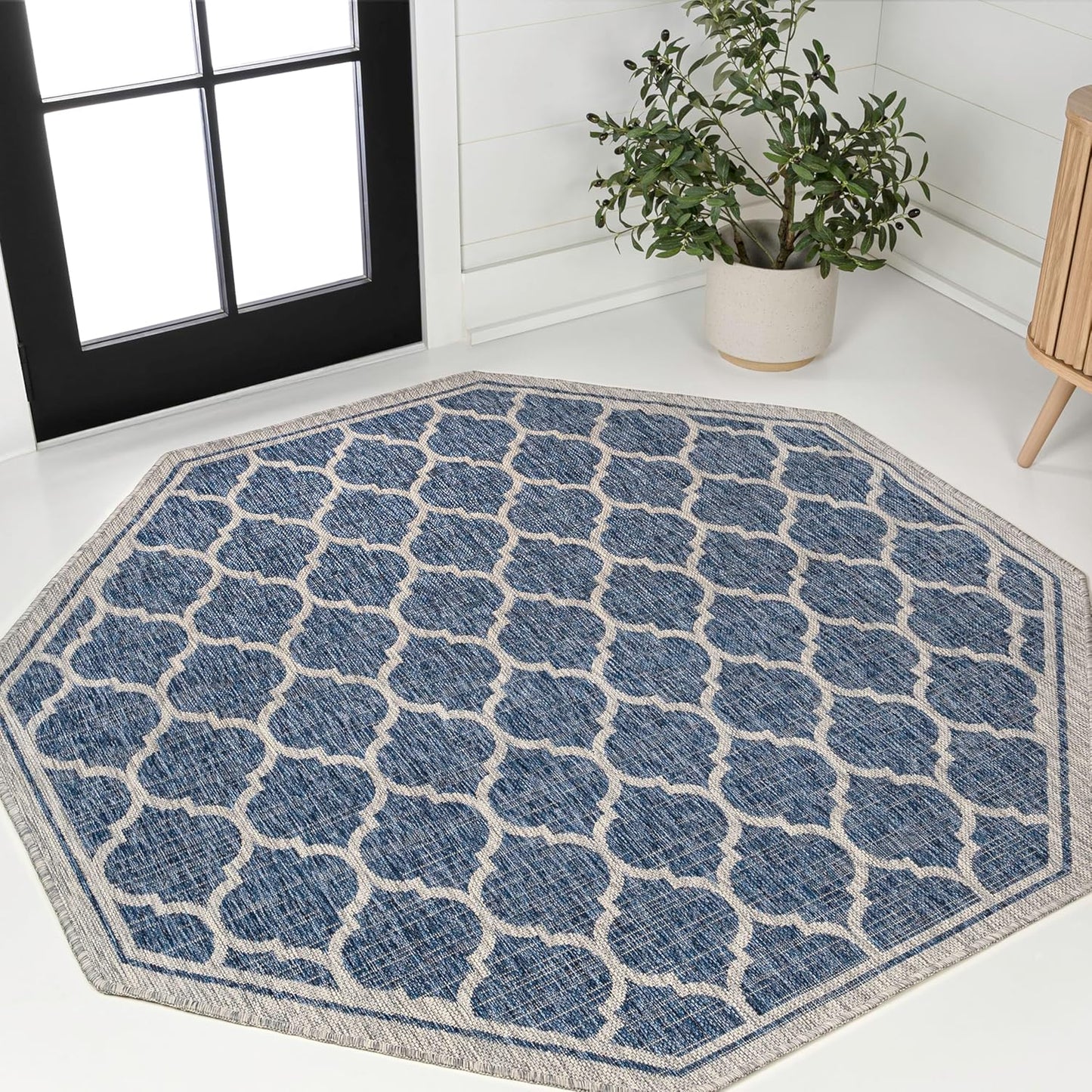 Eyely BMS109D-8TGN Trebol Moroccan Trellis Textured Weave Navy/Gray 8' Octagon Indoor/Outdoor Area Rug, Navy/Gray, 8' Octagon, Indoor/Outdoor, Area Rug