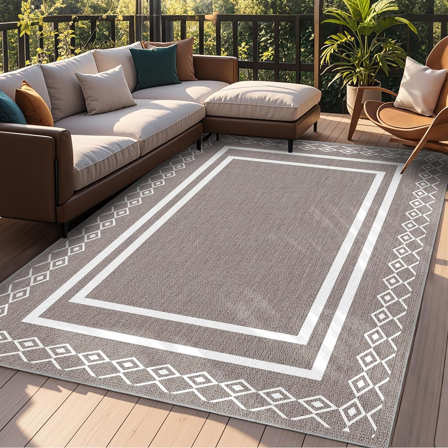 Outdoor Patio Rug, Outside Rectangular Carpet, Moroccan Geometric Rugs, Washable Large Indoor Outdoor Rug 8x10 Mats for RV, Picnic, Backyard, Deck, Balcony, Porch, Beach