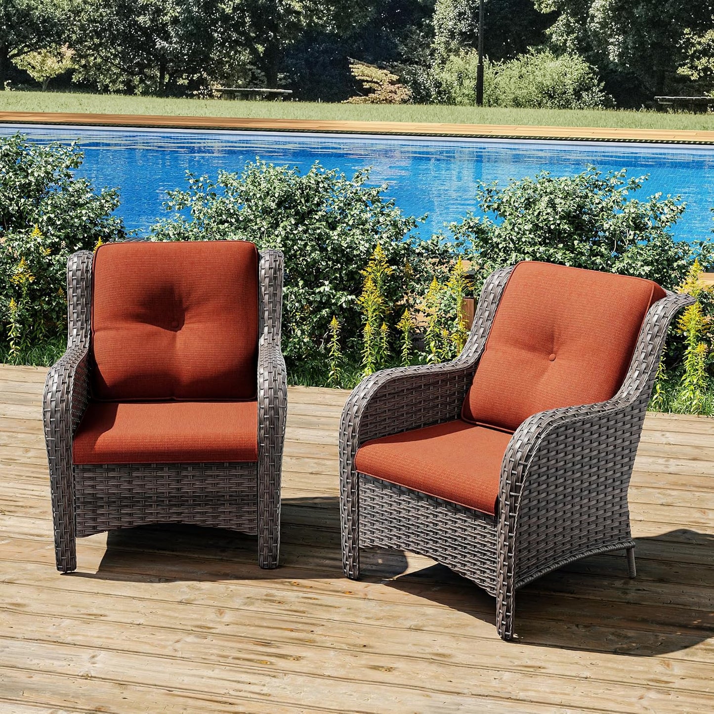 Joyside Outdoor Wicker Chair Rattan Patio Dining Chairs Set of 2 PE Wicker Patio Chairs with 4inch Seat Cushions Outdoor Patio Seating Chair for Garden, Backyard Deck(Mixed Grey/Orange)