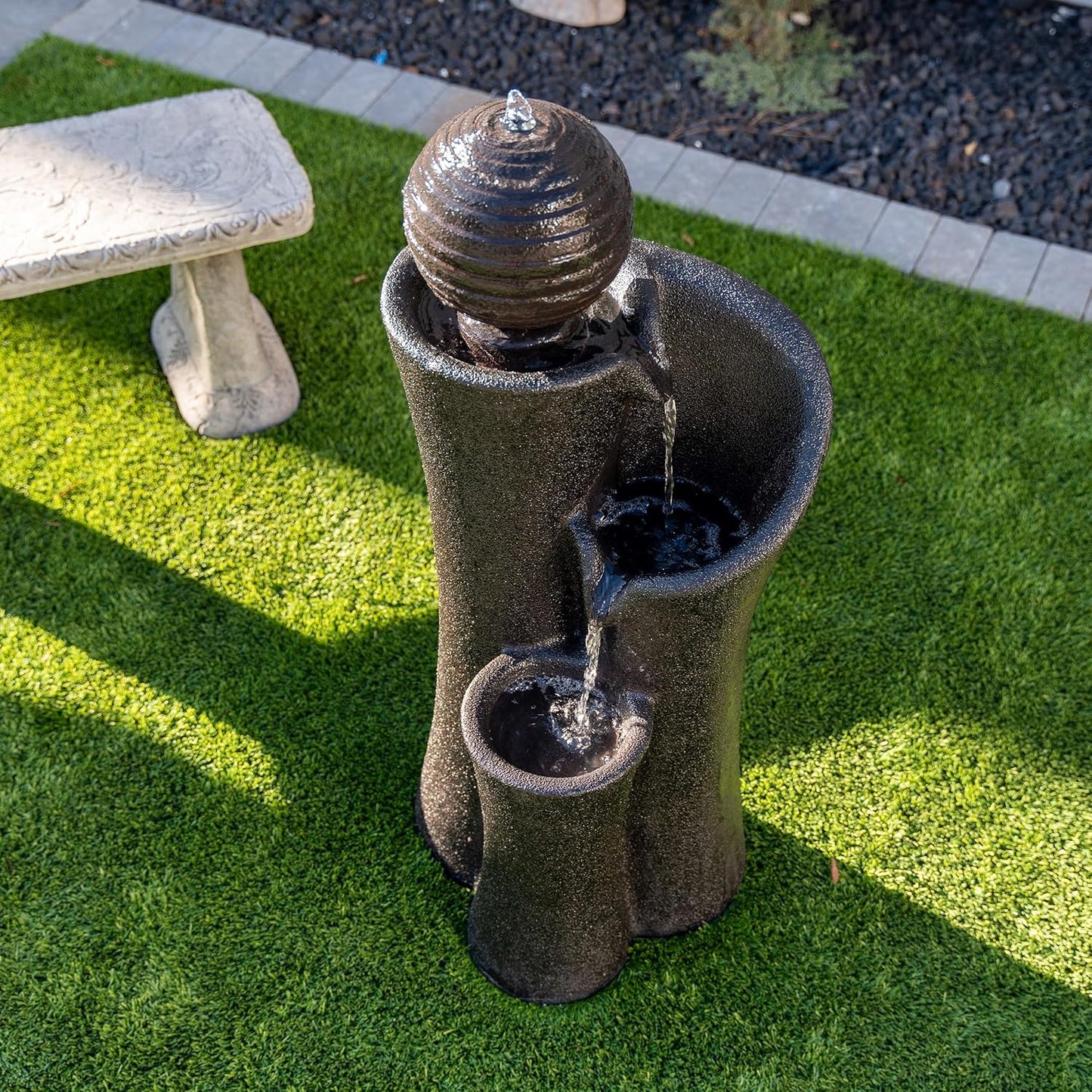 Xbrand 41" Modern Sphere Curve Cascading Fountain, Resin