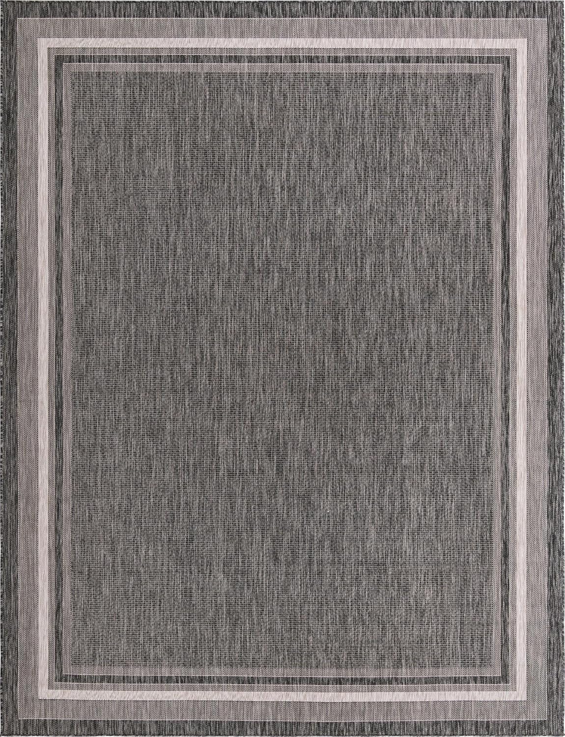 Unique Loom Outdoor Border Collection Area Rug - Soft Border (10' x 13' Rectangle, Black/ Ivory)